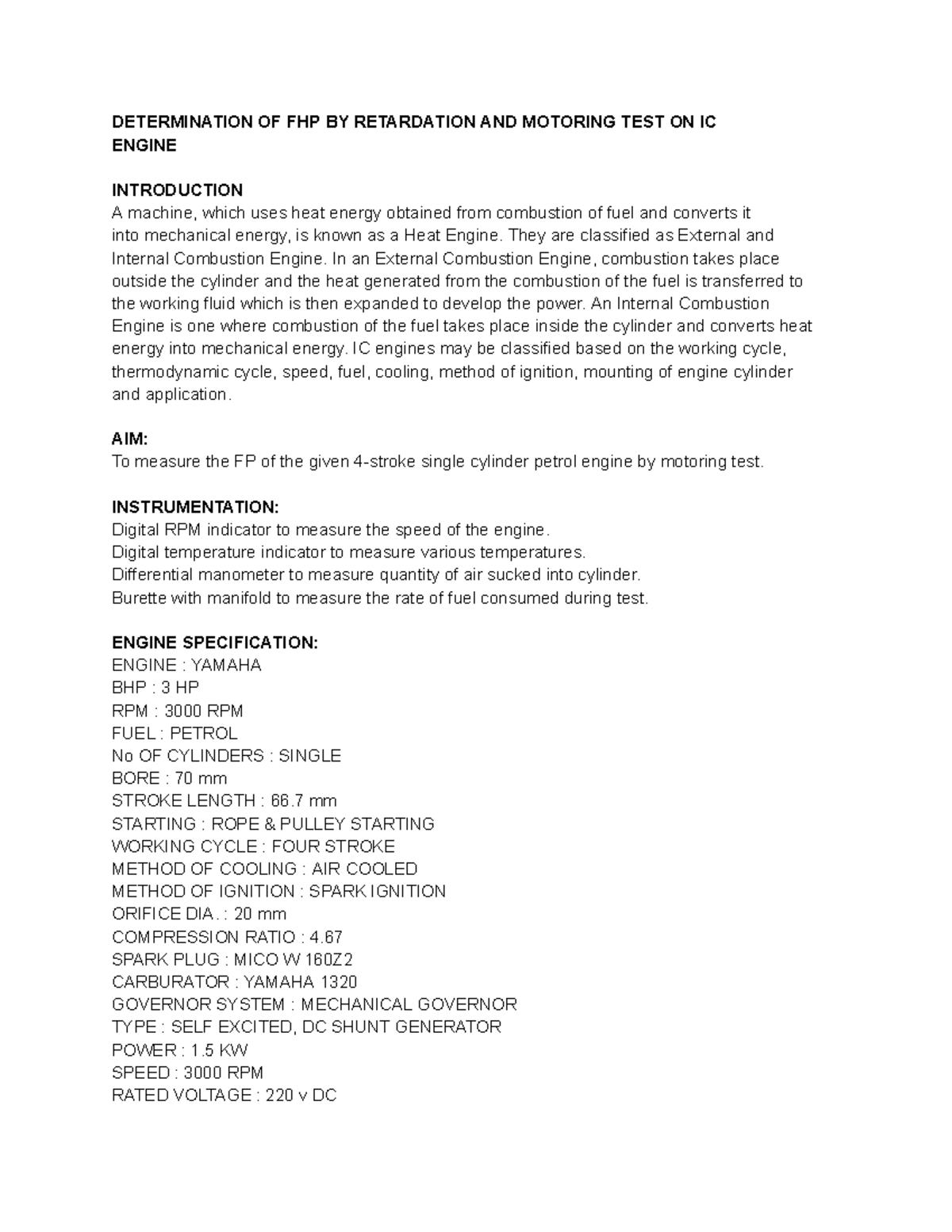 Determination OF FHP BY Retardation AND Motoring TEST ON IC