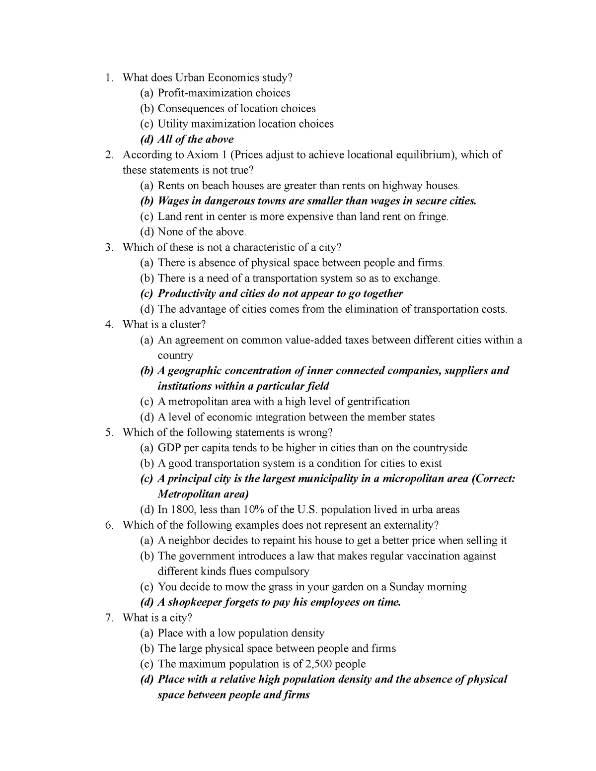 Urban Economics Multiple choice questions - What does Urban Economics ...