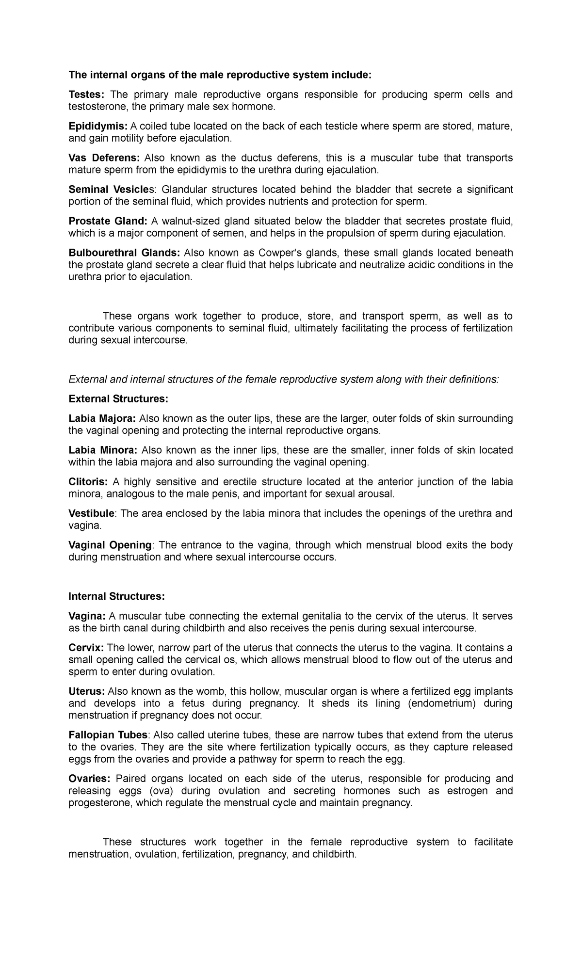 Module 5 - The internal organs of the male reproductive system include ...