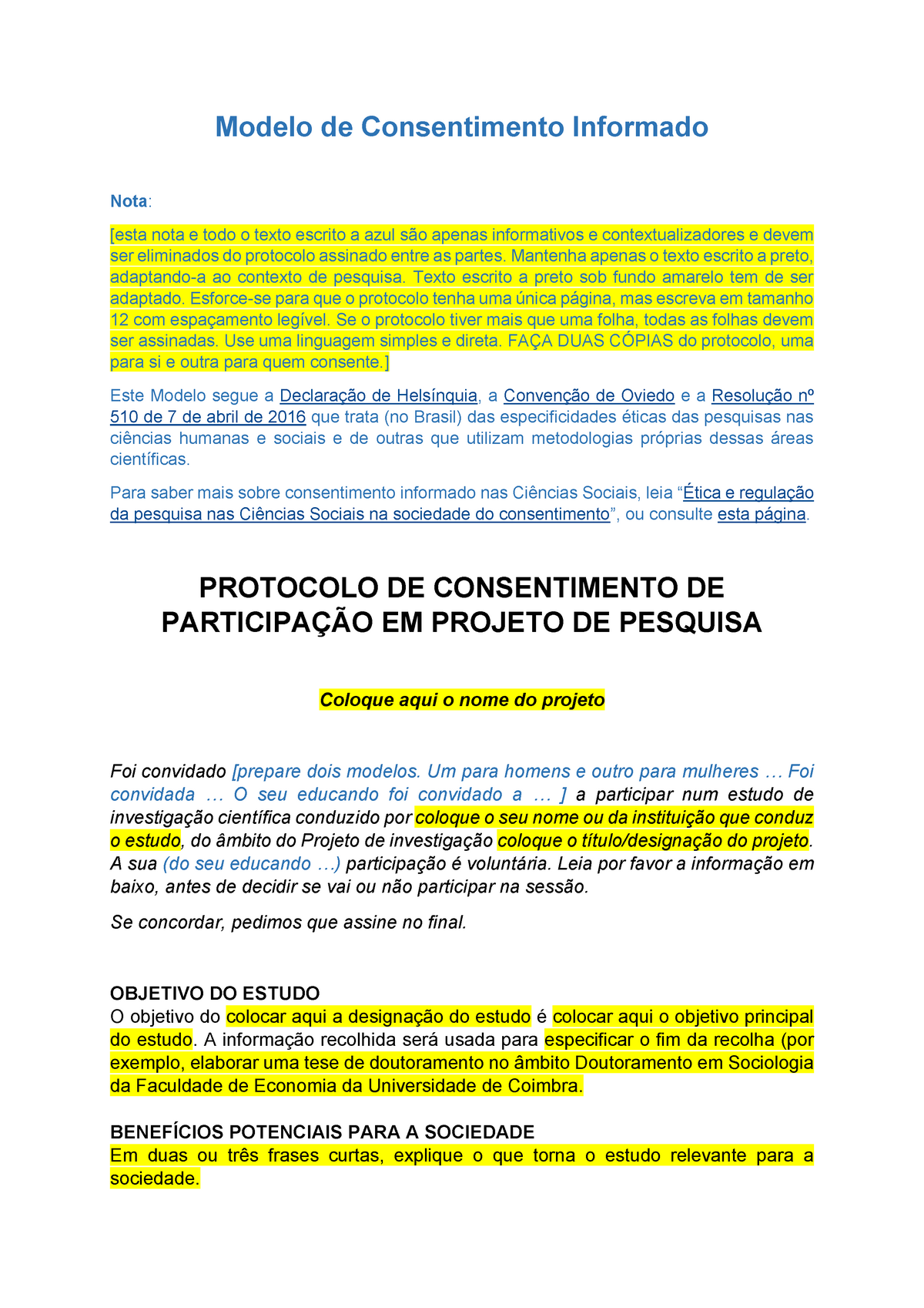 Modelo De Consentimento Informado Modelo De Consentimento Informado