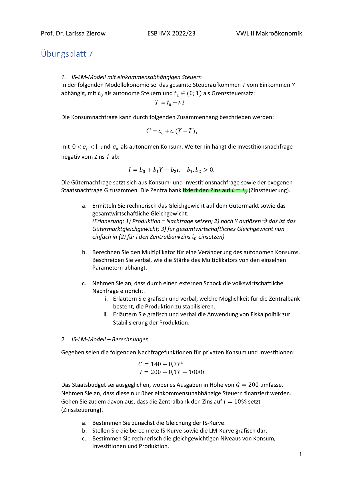 U Bungsblatt Acssacsac Prof Dr Larissa Zierow Esb Imx Vwl Ii