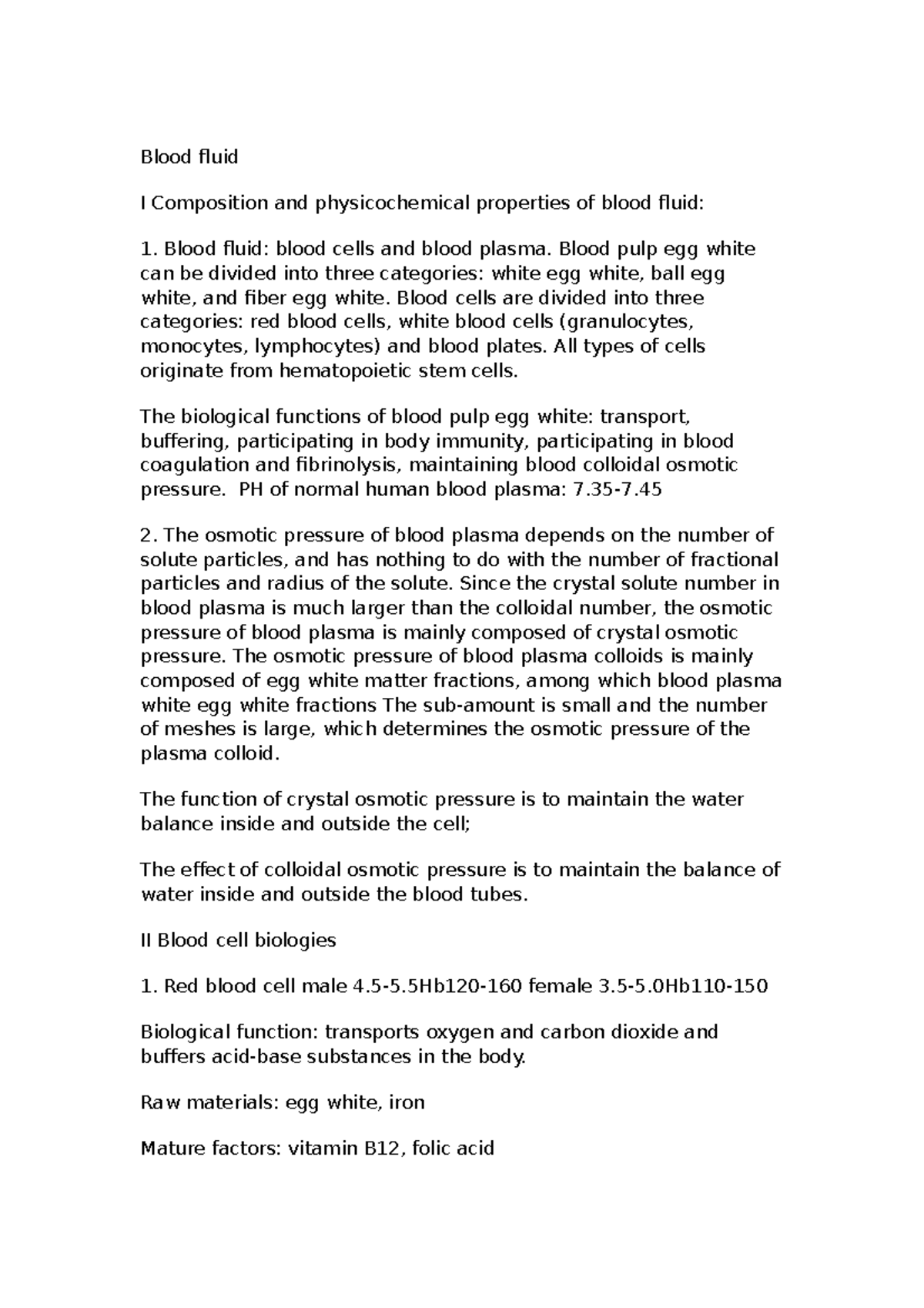 Blood fluid - Course explanation content - Blood fluid I Composition ...