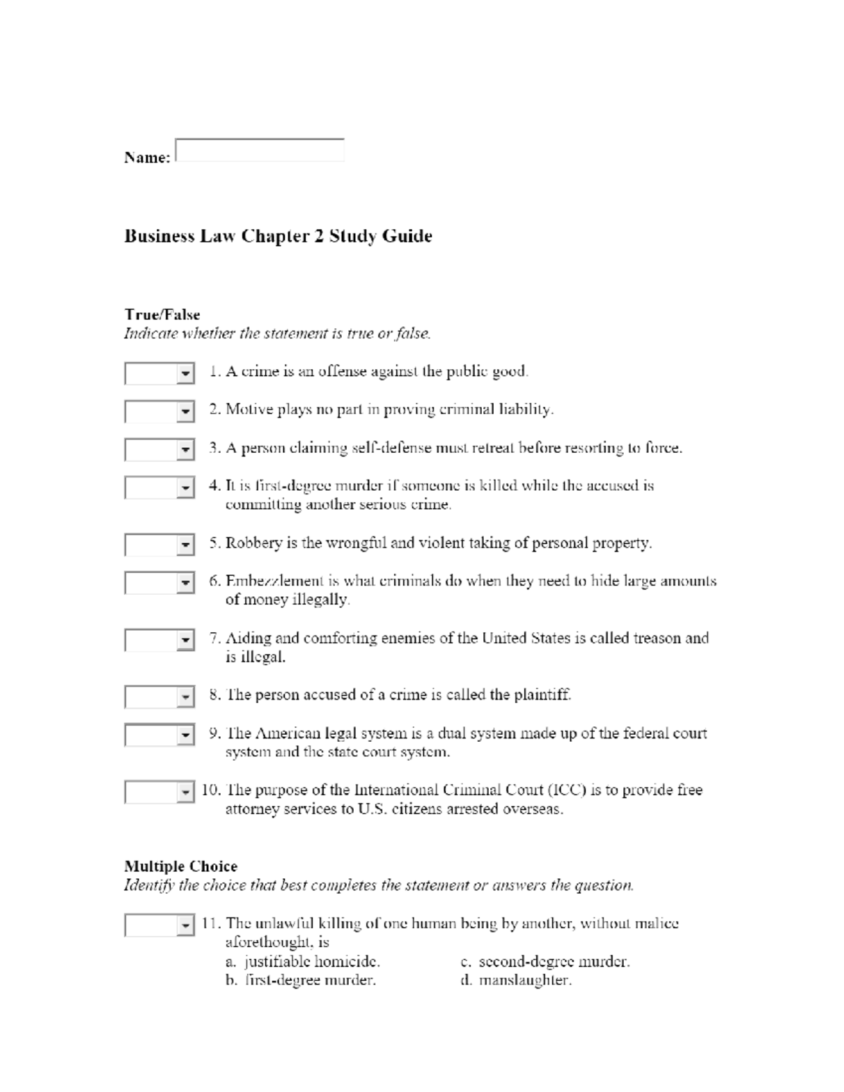 Business Law Chapter 2 Study Guide - Tm2 - Studocu