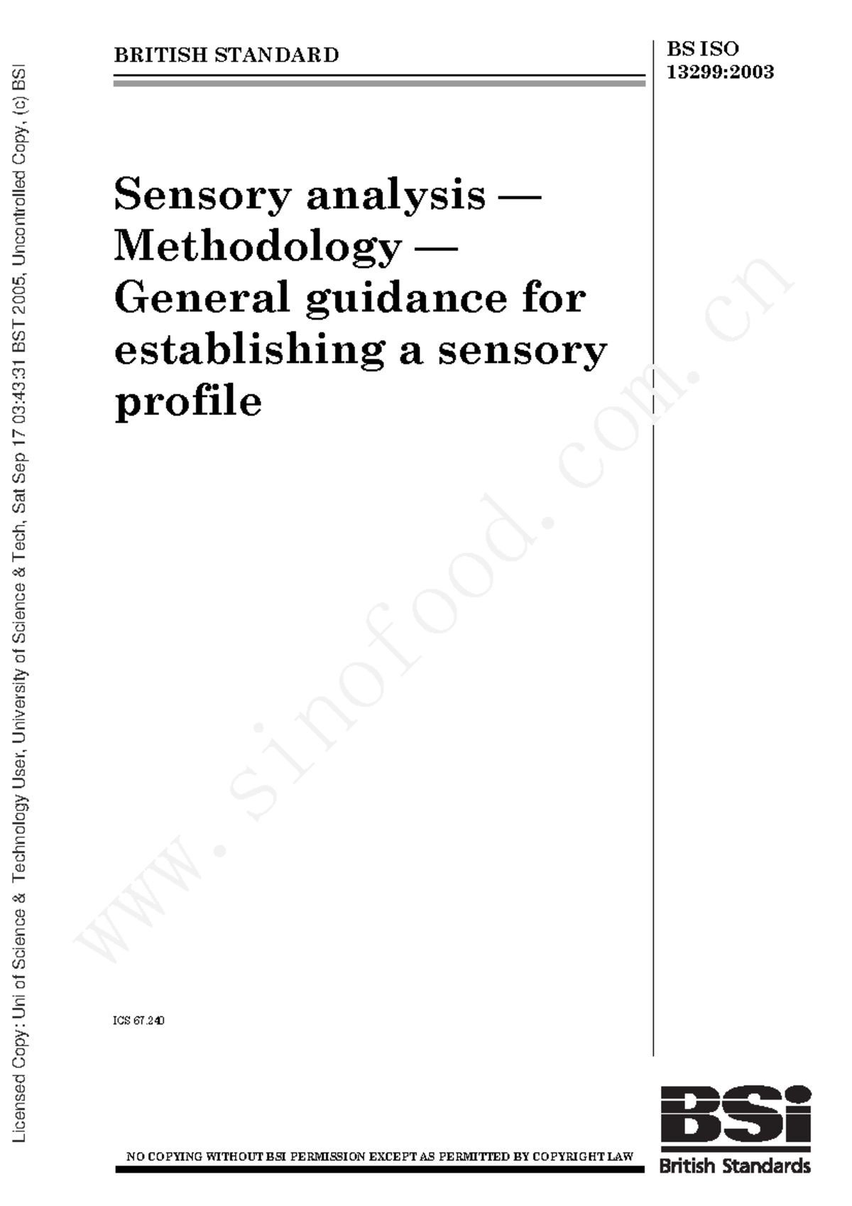 Sensory analysis Methodology General gui - BRITISH STANDARD BS ISO ...