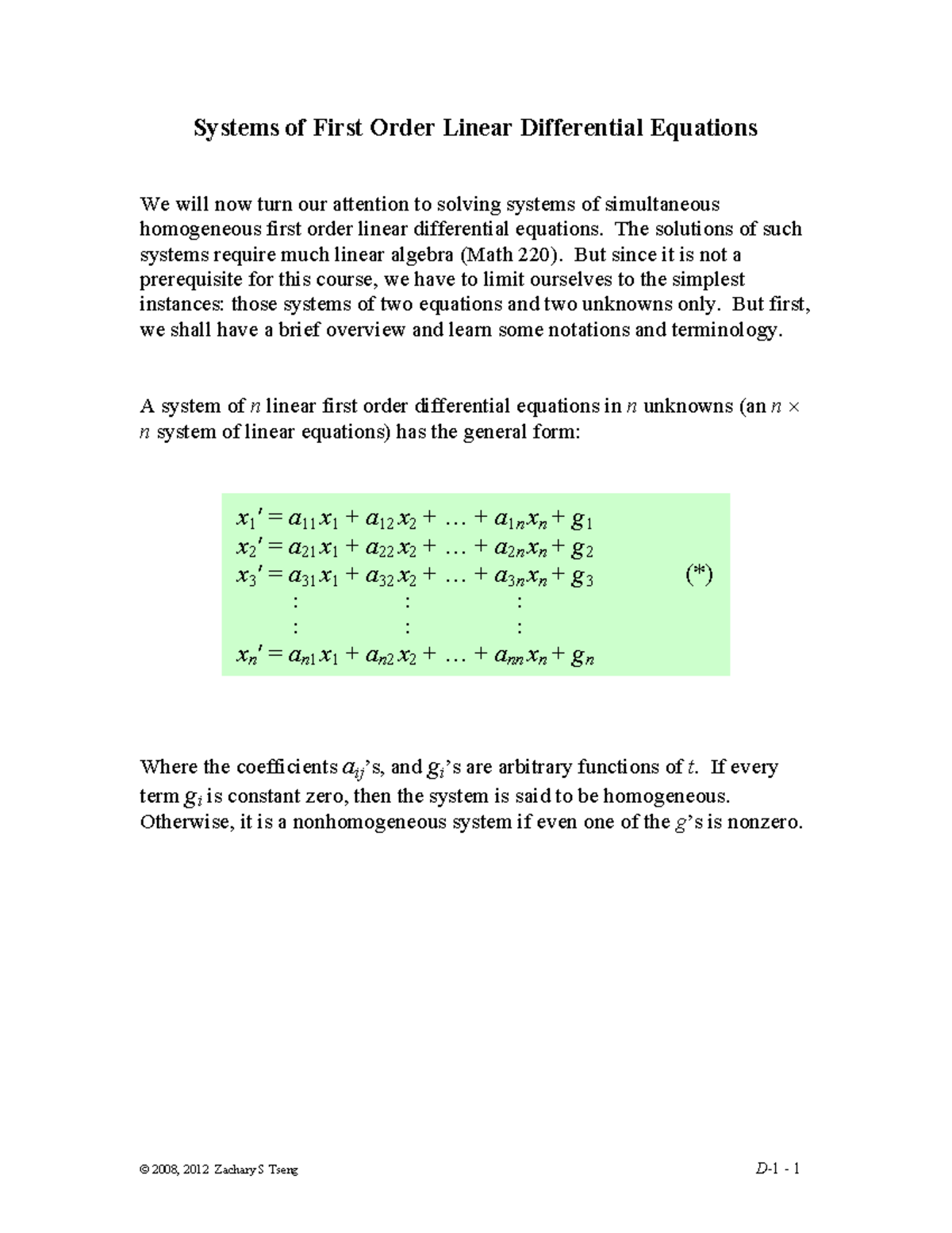 Notes-Linear Systemsljgkh - Systems of First Order Linear Differential ...