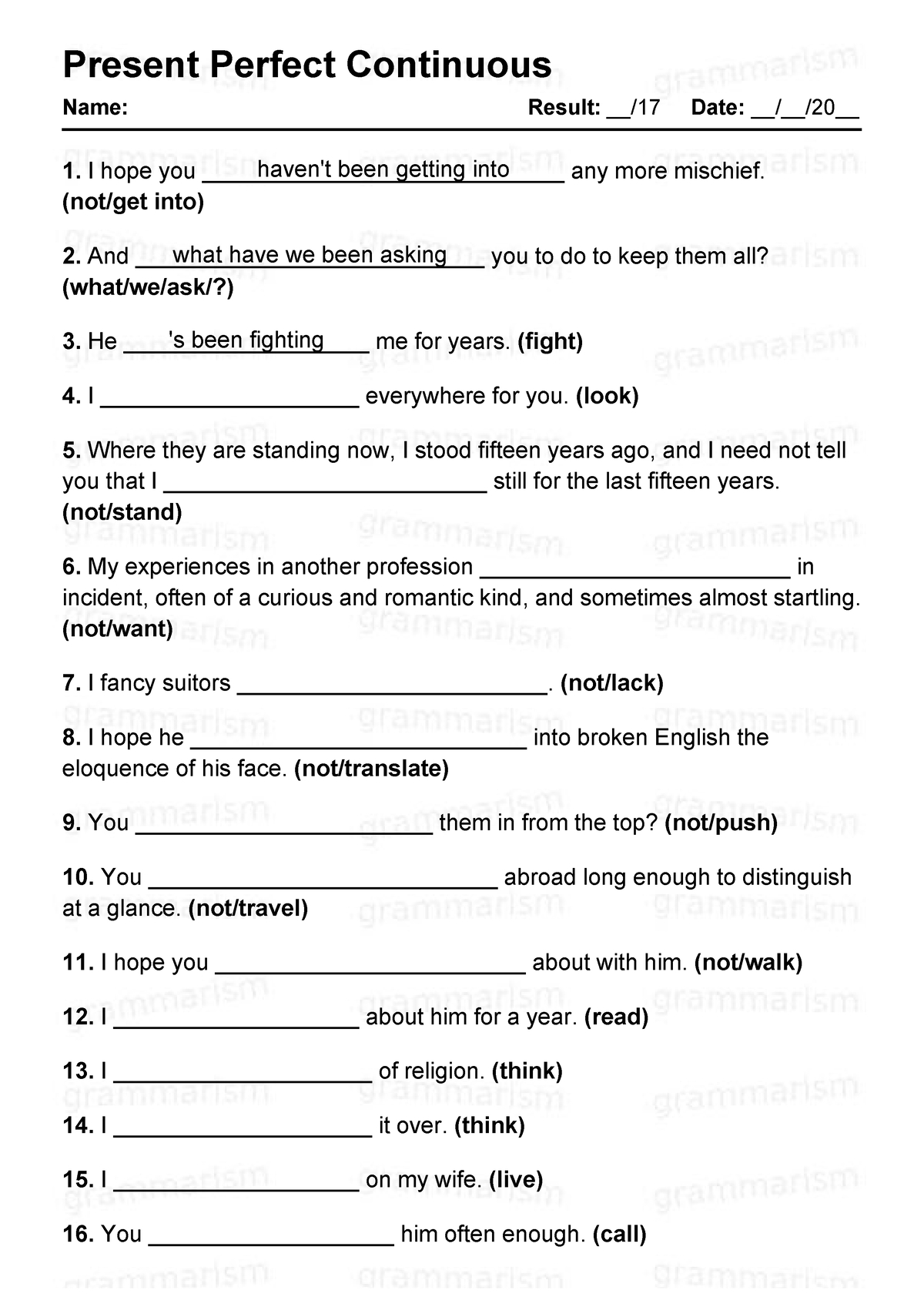 Grammarism Present Perfect Continuous Test 1 1898522 Present Perfect 