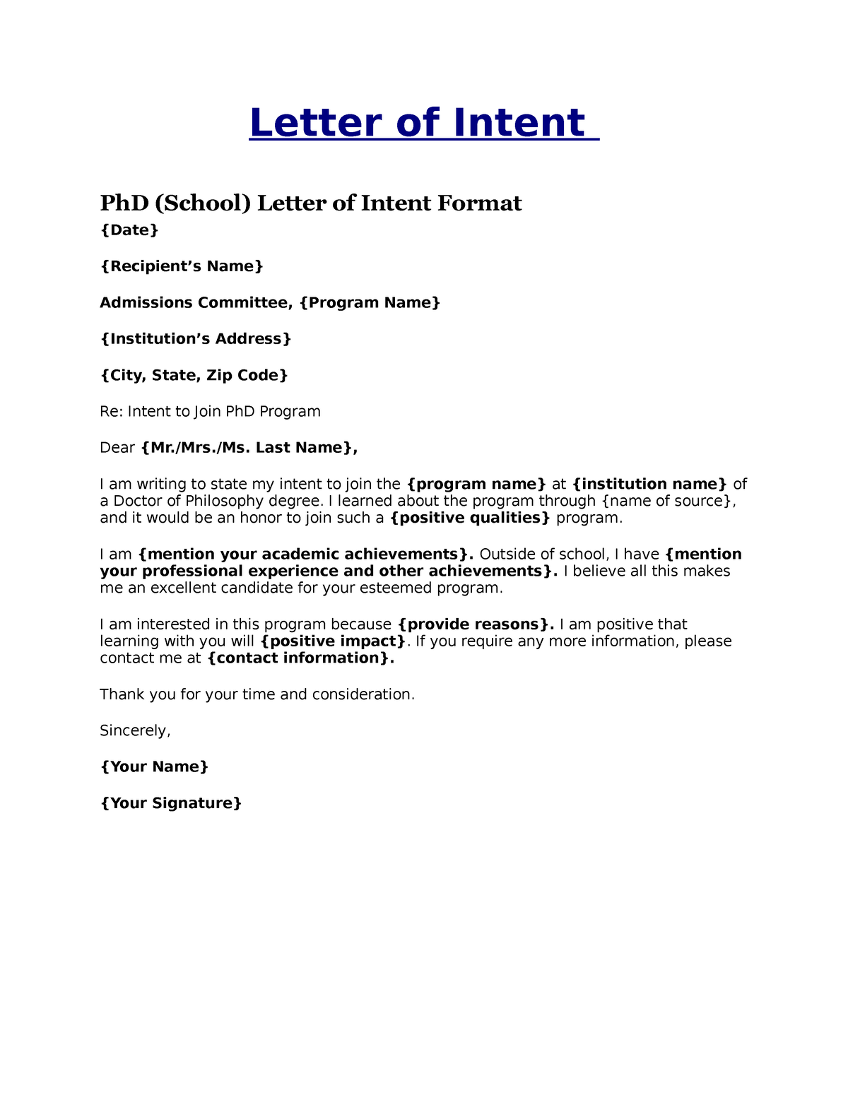 Letter Of Intent For Graduate School 01 Letter Of Intent PhD School 