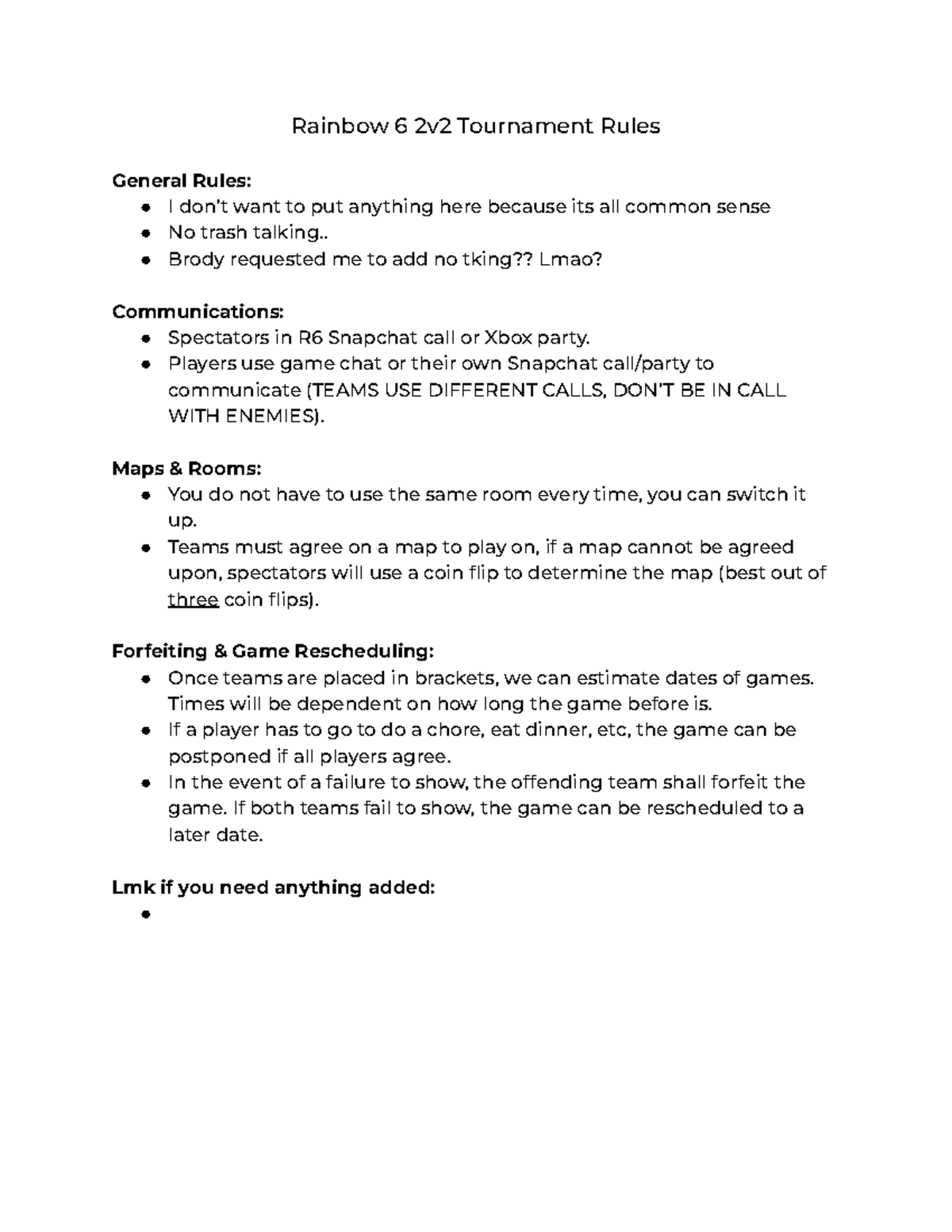 Rainbow 6 2v2 Tournament Rules - Rainbow 6 2v2 Tournament Rules General ...