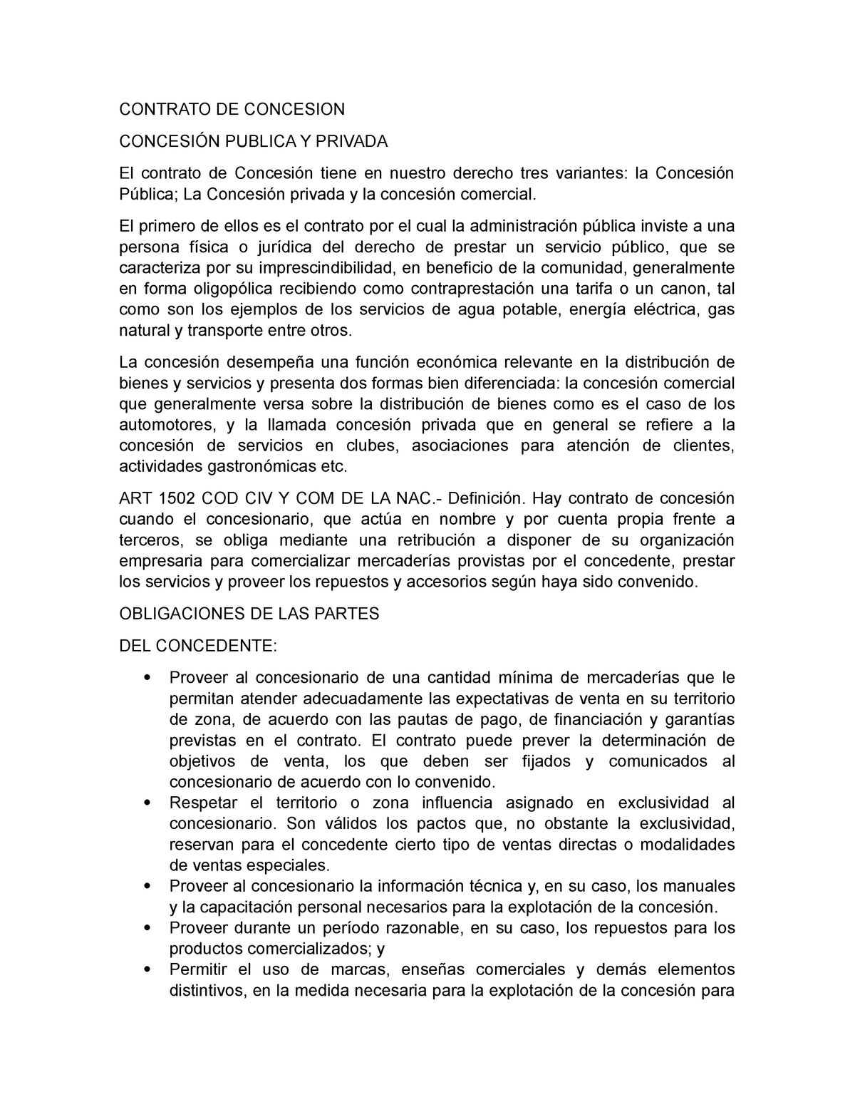 Contrato DE Concesion - CONTRATO DE CONCESION CONCESIÓN PUBLICA Y PRIVADA  El contrato de Concesión - Studocu