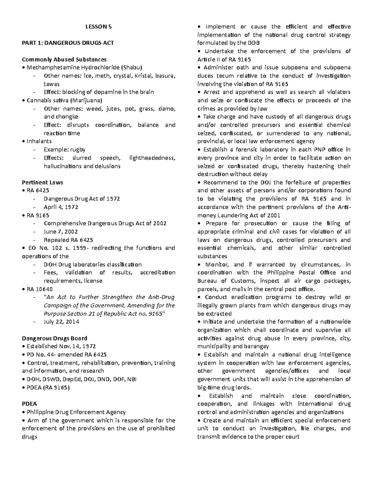 Lesson 5 Dangerous Drugs Act x CHED - LESSON 5 PART 1: DANGEROUS DRUGS ...