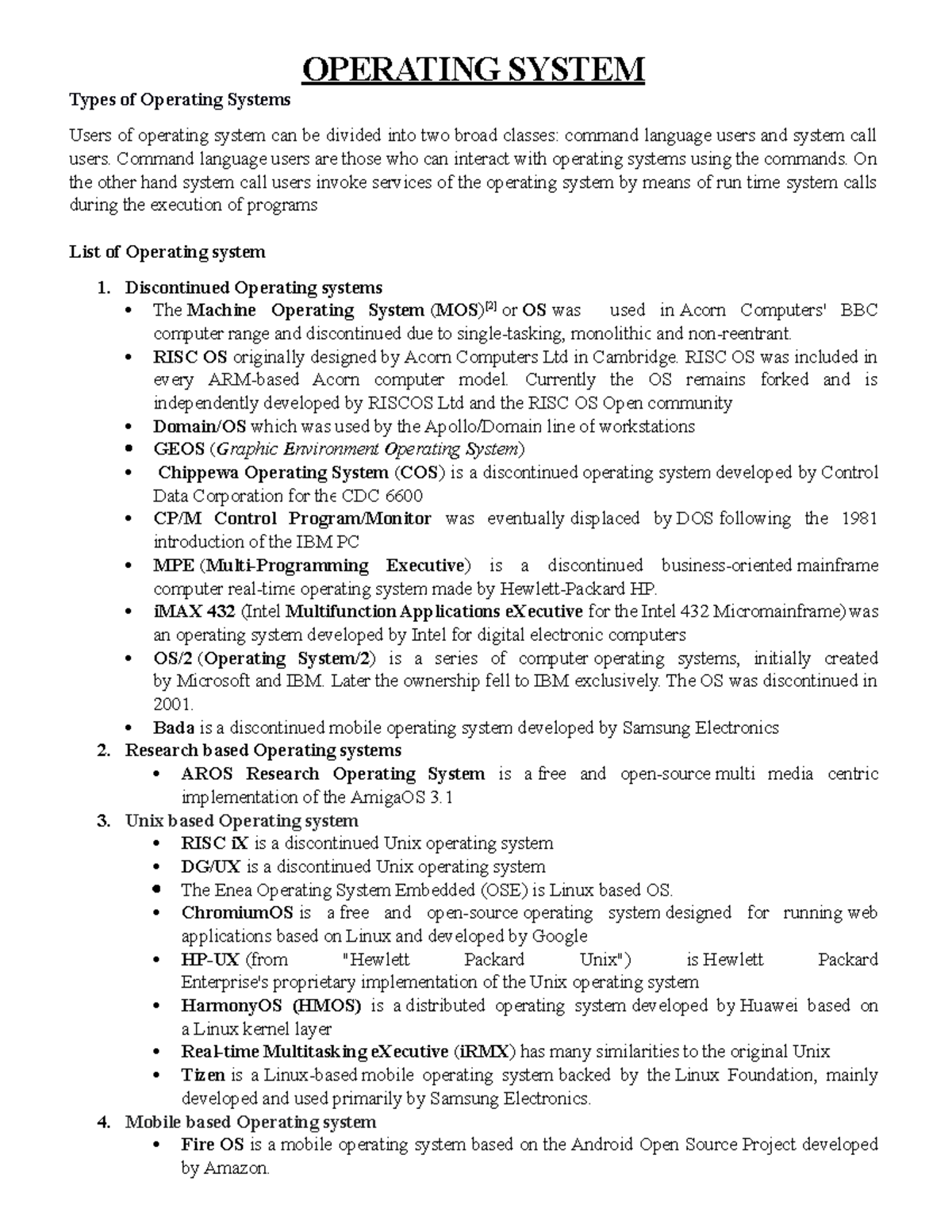 OS assignment final 1 - OPERATING SYSTEM Types of Operating Systems ...