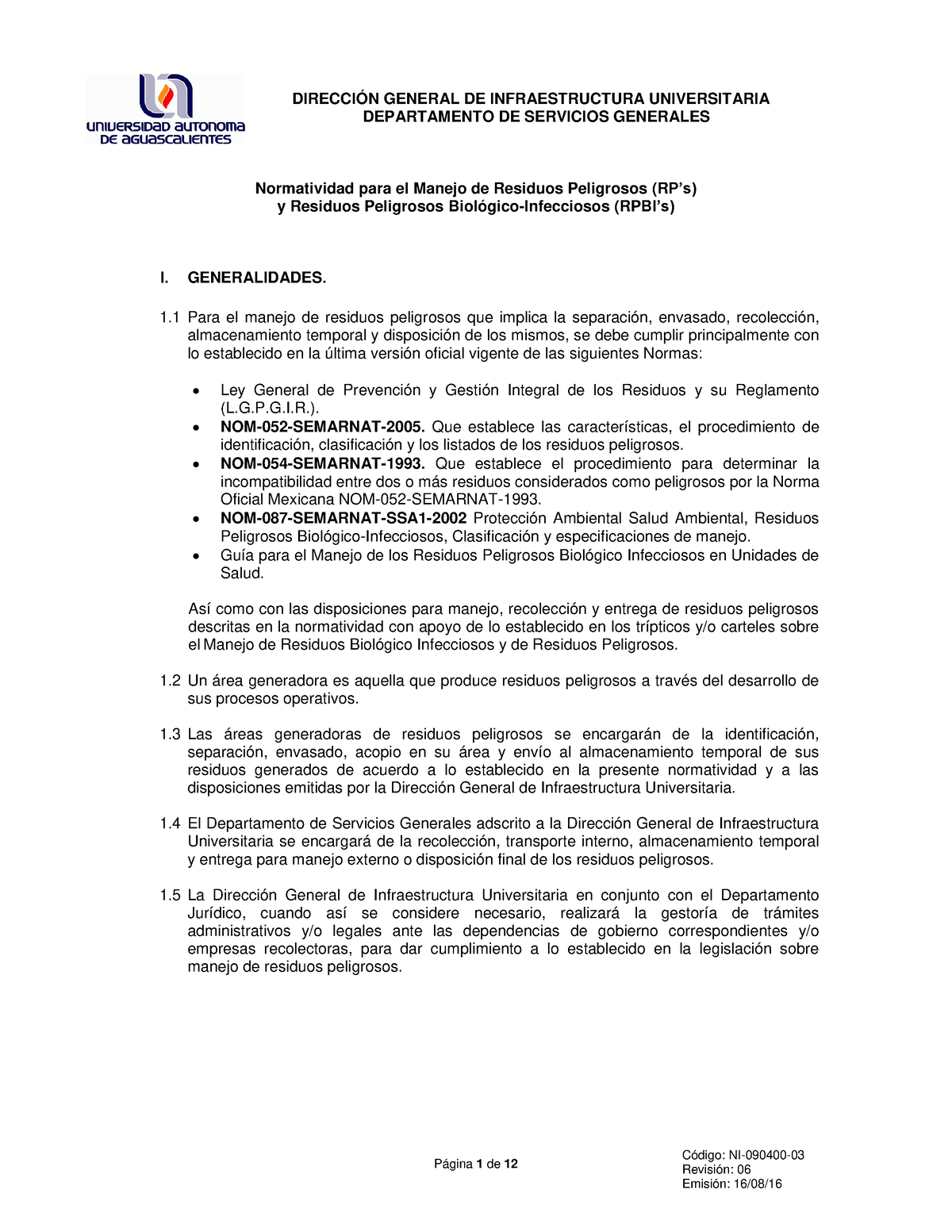 Normatividad Para El Manejo De Residuos Peligrosos Generalidades