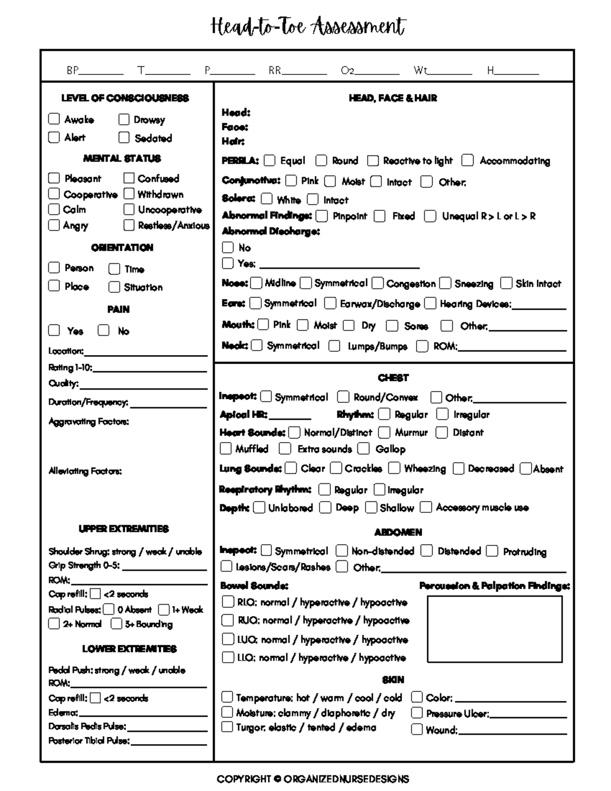 H2TTemplates - assessment checklist - ROM: LEVEL OF CONSCIOUSNESS Awake ...