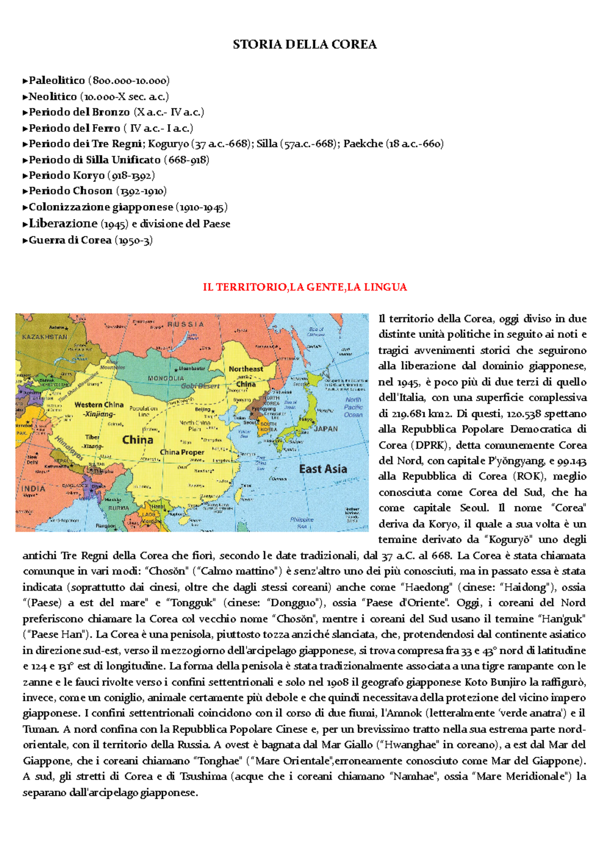Storia Della Corea riassunti - STORIA DELLA COREA Paleolitico (800.000 ...