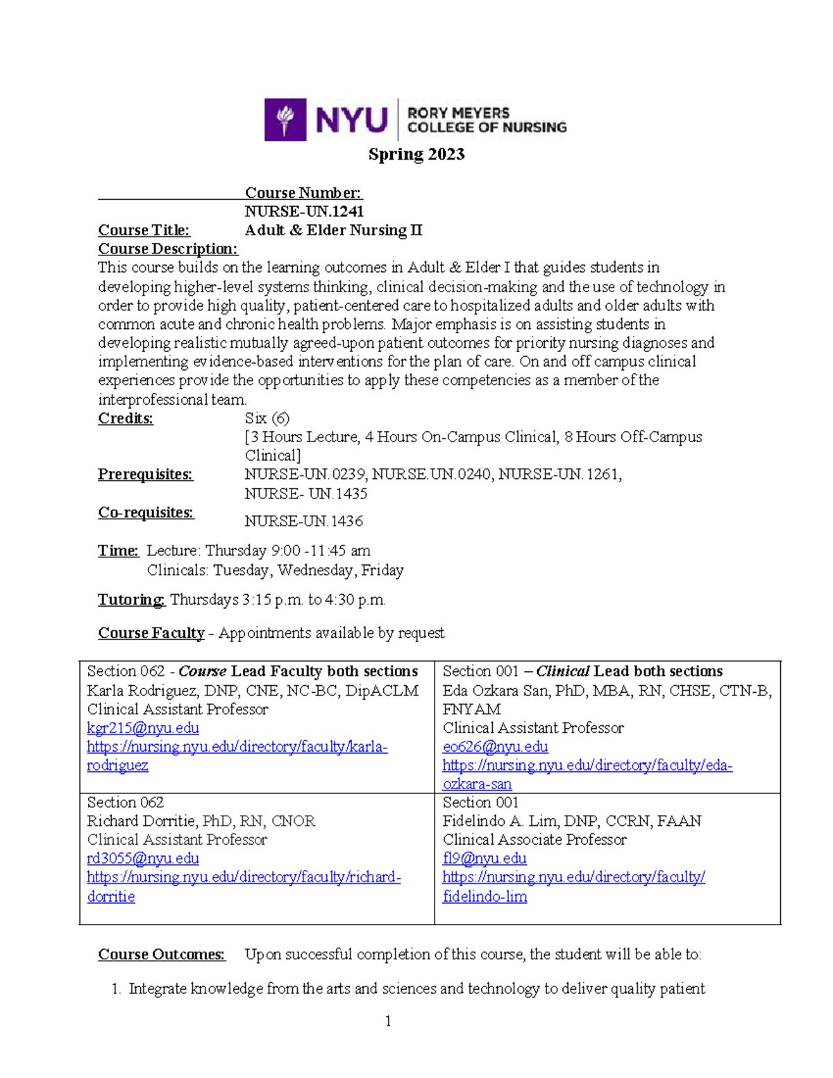 Syllabus - Spring 2023 Course Number: NURSE-UN. Course Title: Adult ...