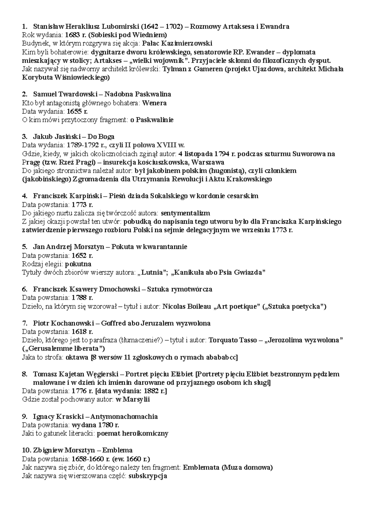 Sprawdzian Z Baroku Liceum Ponad Słowami www.studocu.com