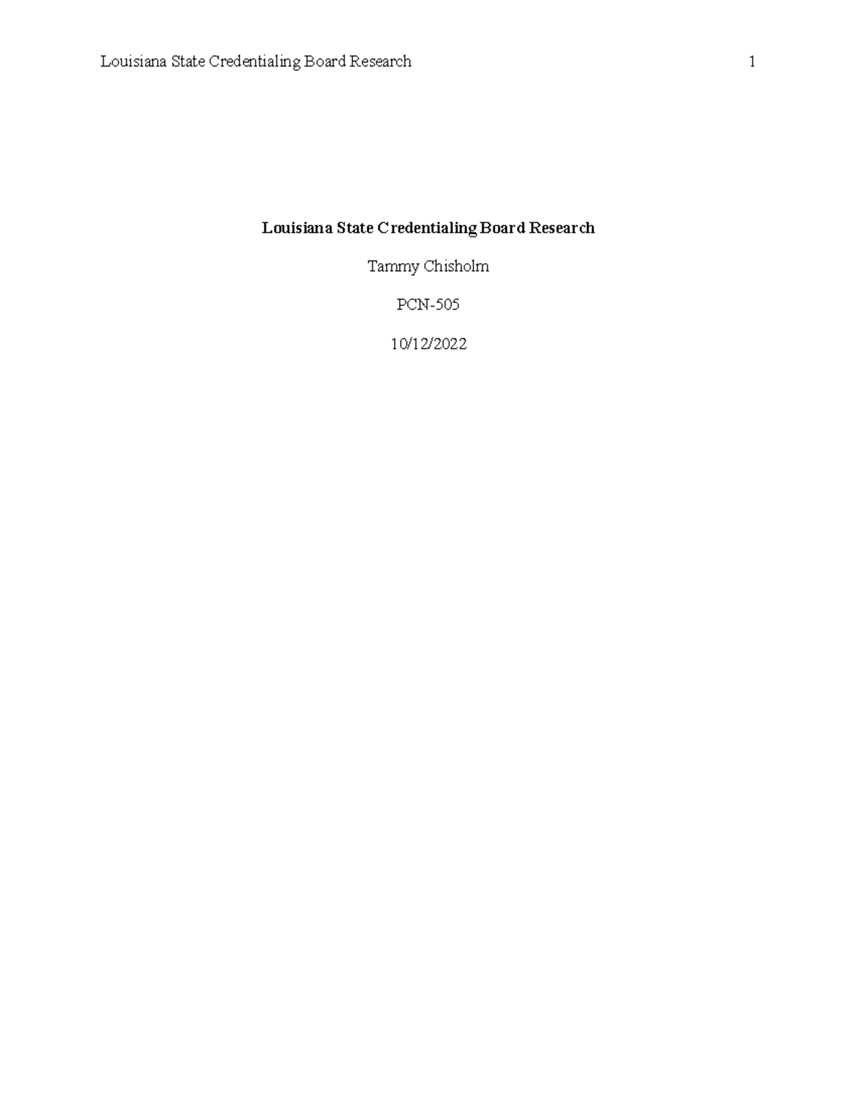 LPC Board Research Paper Louisiana State Credentialing Board Research