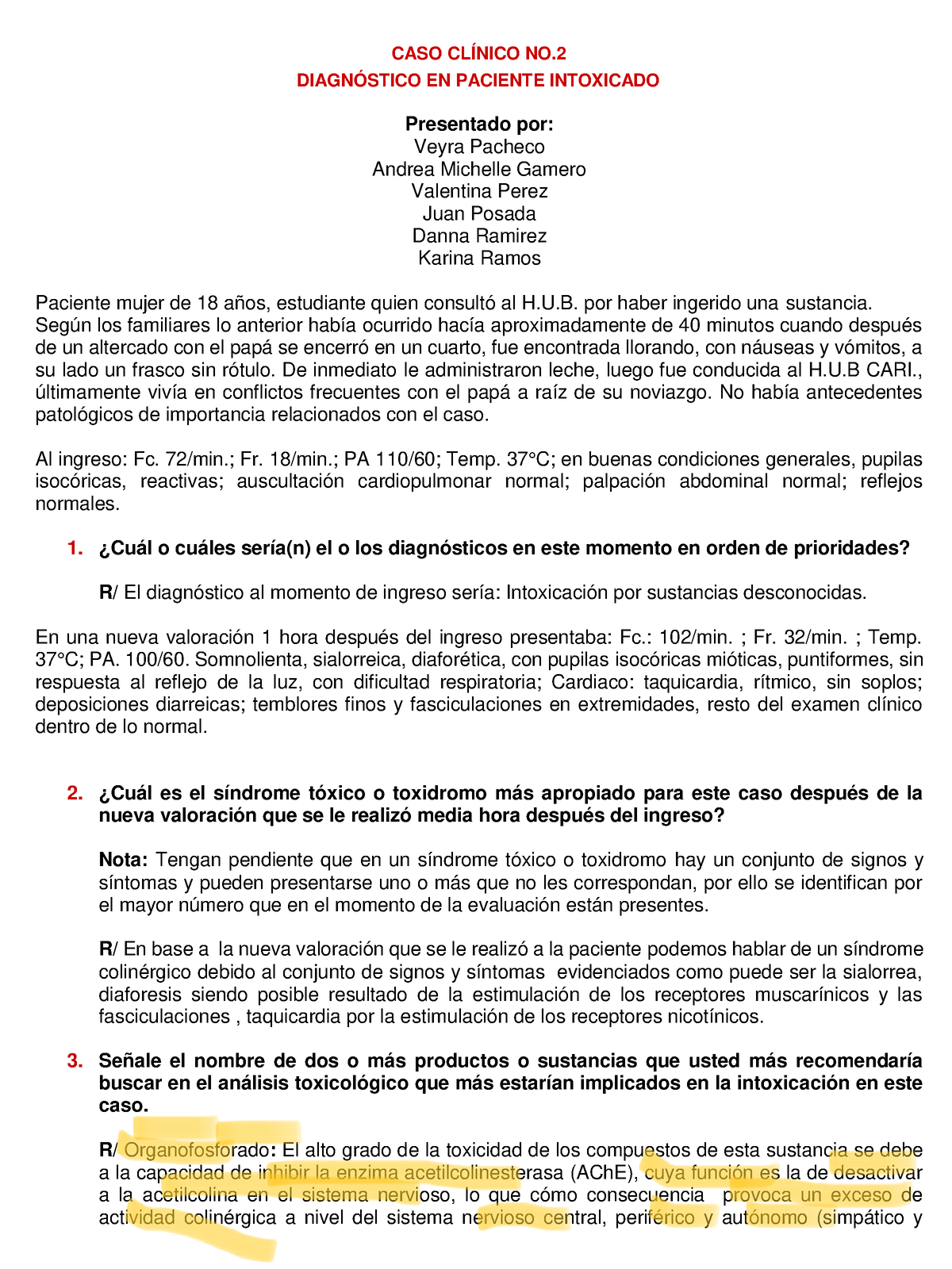 CASO Clinico Toxicología - CASO CLÍNICO NO. DIAGNÓSTICO EN PACIENTE ...