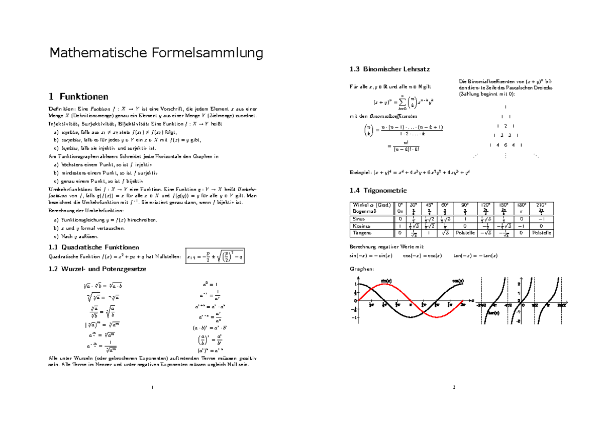 Mathematik 1 Formelsammlung - Mathematische Formelsammlung 1 ...