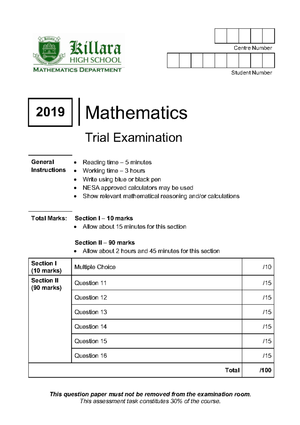 Killara 2019 2U Trials & Solutions - Centre Number Student Number 2019 ...