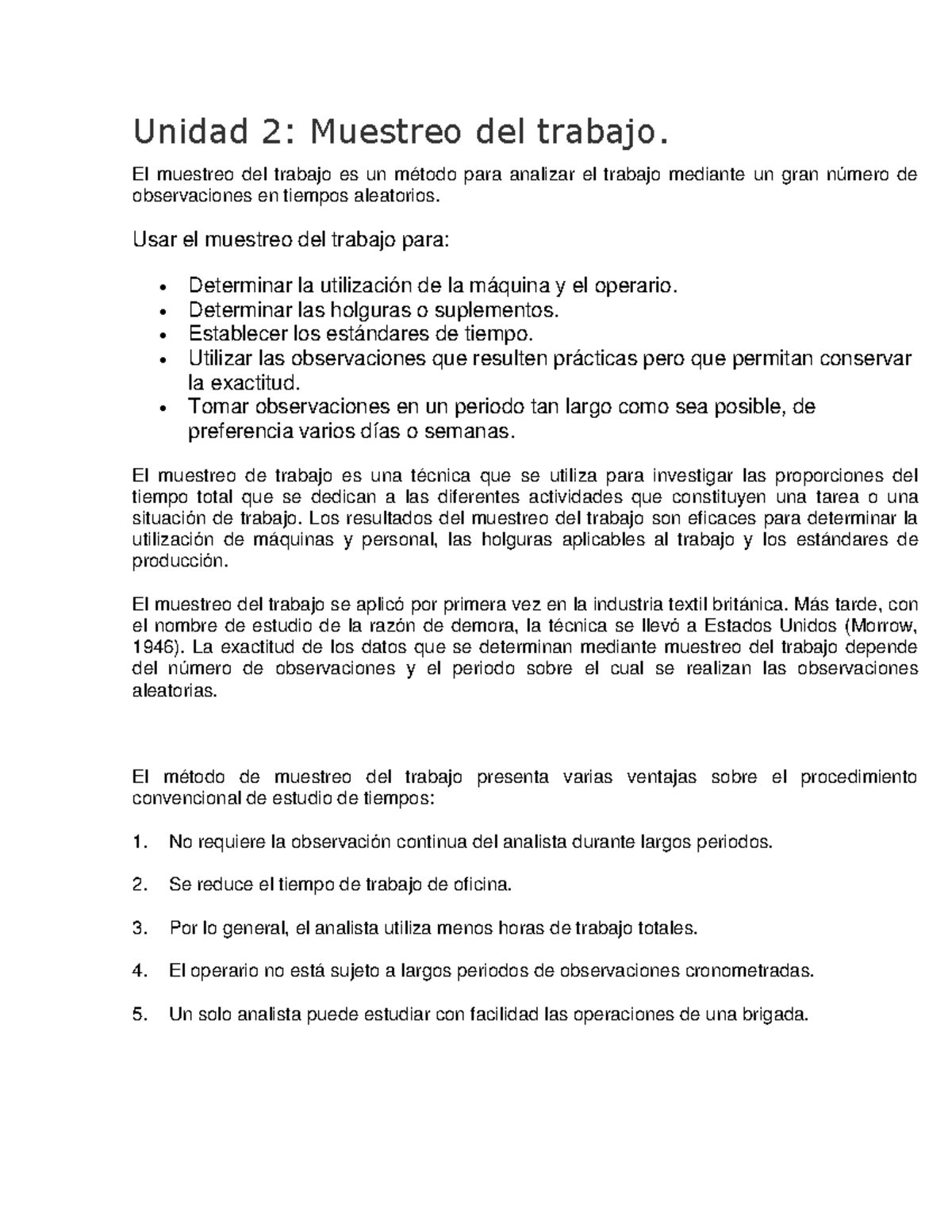 Unidad 2 Muestreo Del Trabajo Unidad 2 Muestreo Del Trabajo El