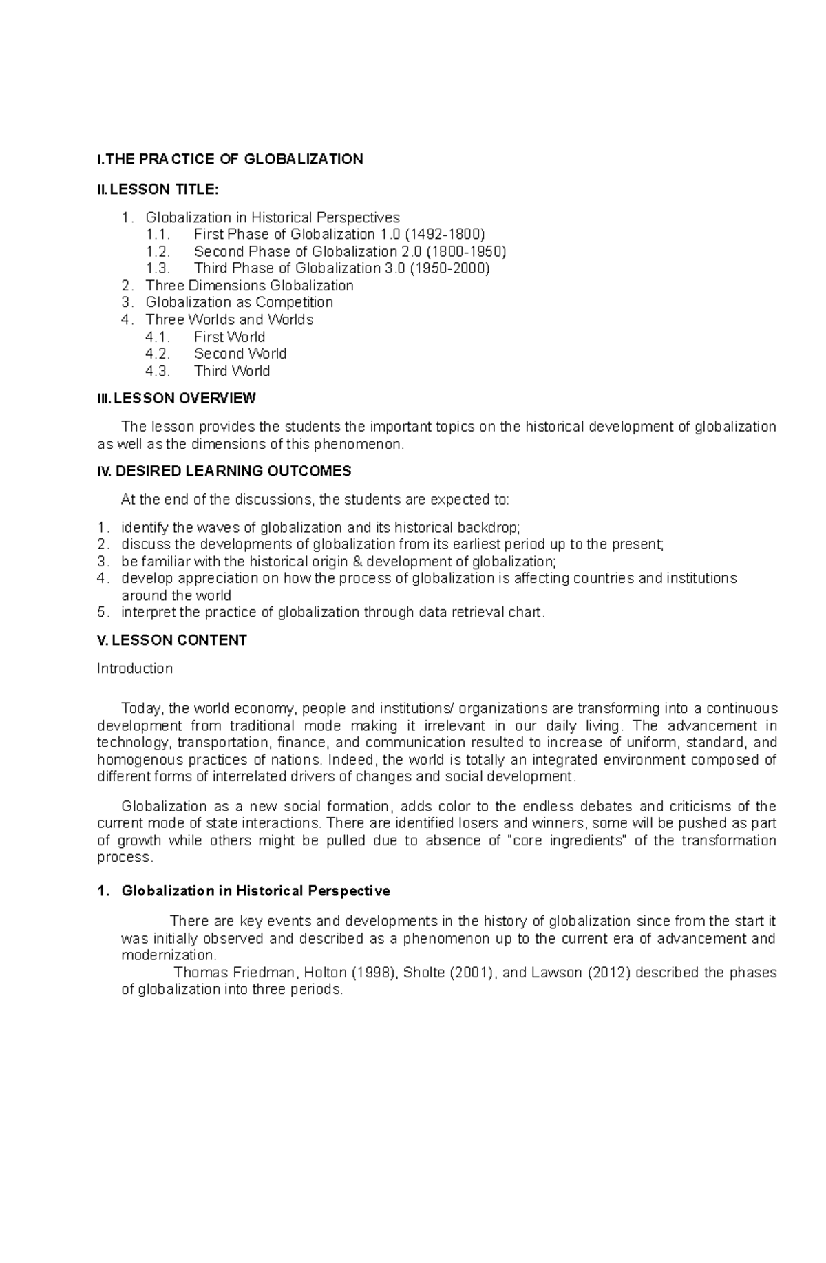 Contem m3 - for your reference - I PRACTICE OF GLOBALIZATION II. LESSON ...