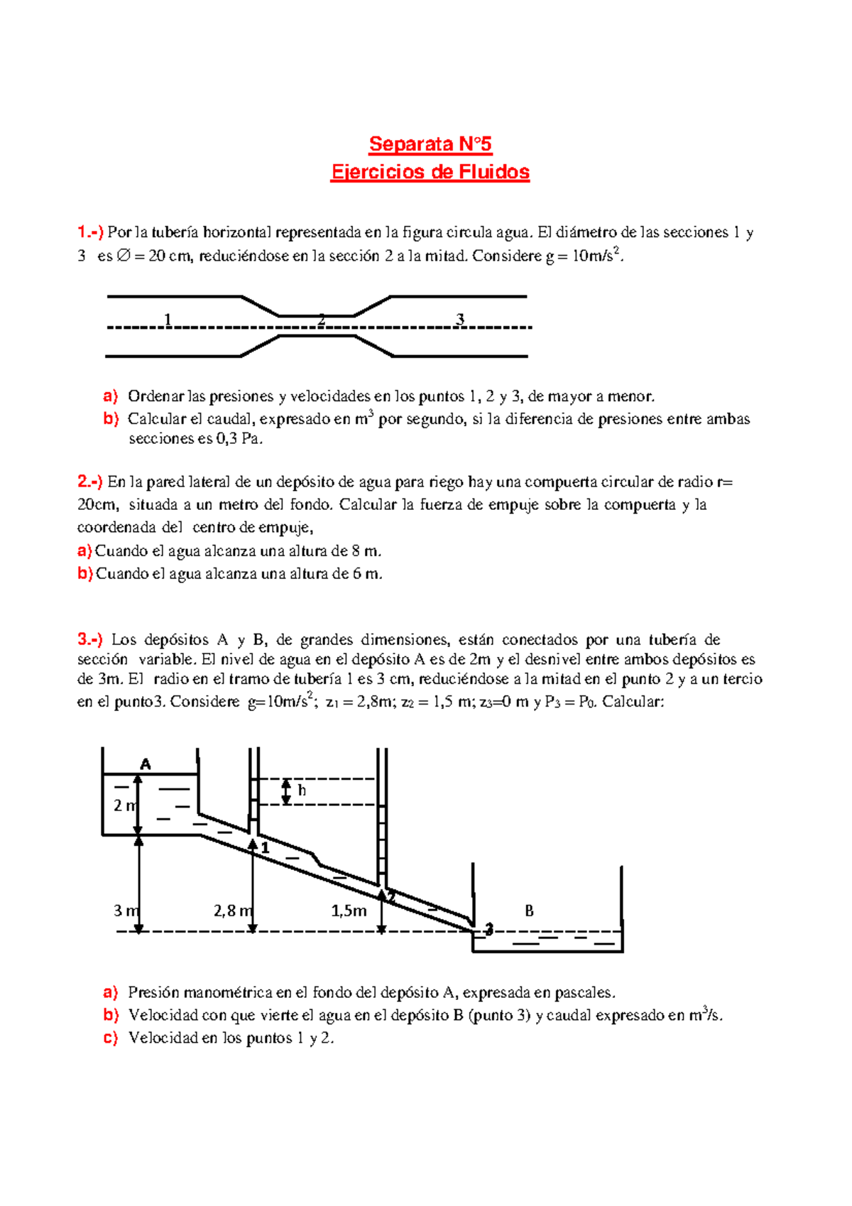 U3 S6 Mecanica De Fluidos Ejercic - Separata N° Ejercicios De Fluidos 1 ...