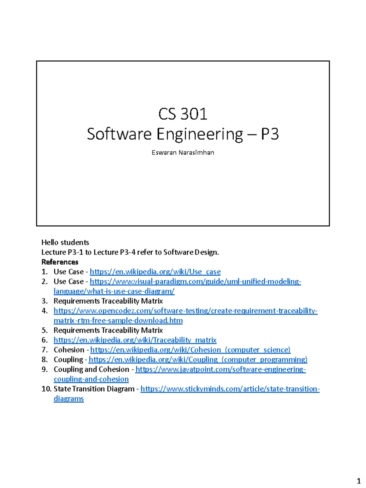 CS 301 Software Engineering - P3 - Lecture 1 to 4 7aaf028a4cc05323 ...