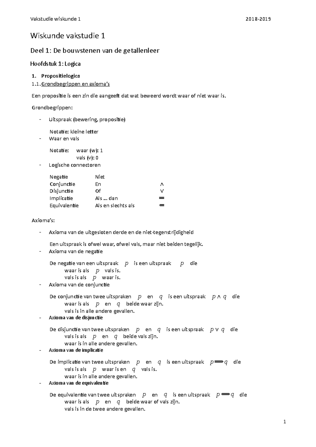 Samenvatting Vakstudie Wiskunde 1 - Wiskunde Vakstudie 1 Deel 1: De ...