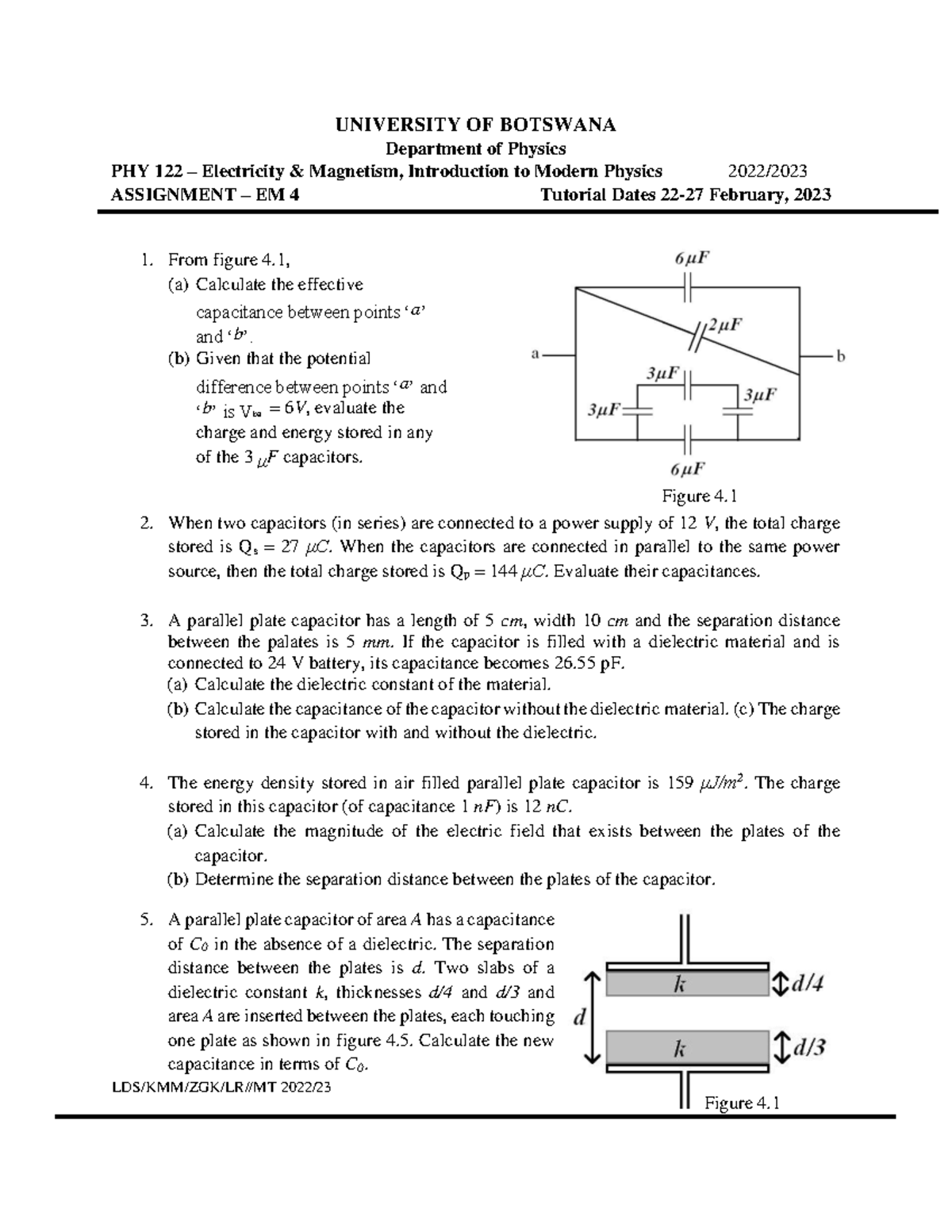 PHY141 EM4 solution - UNIVERSITY OF BOTSWANA Department of Physics PHY ...