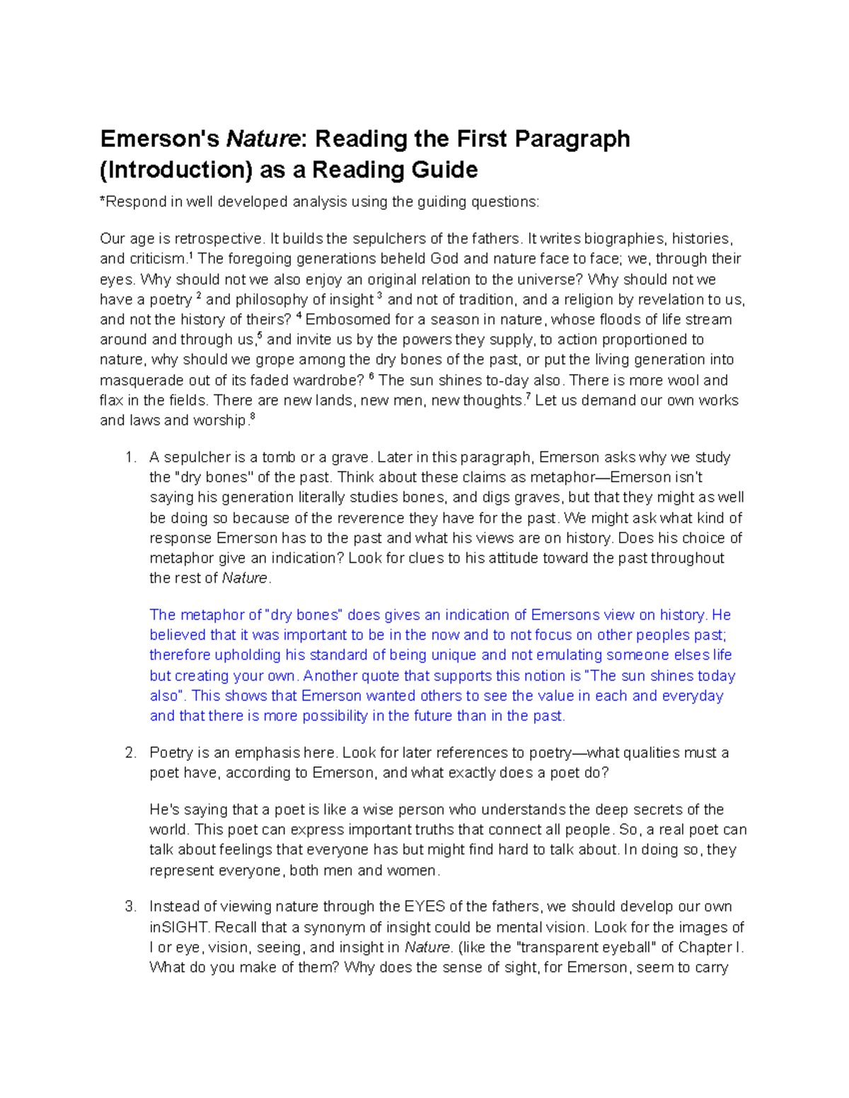 Emerson's Nature Reading the First Paragraph as a Reading Guide ...