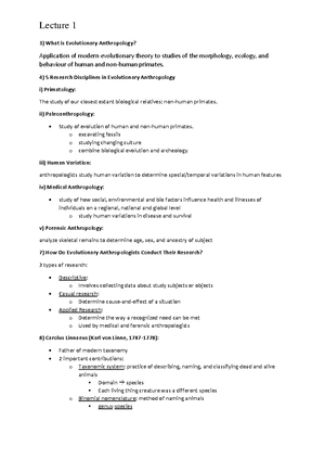 Ant100 lecture 1 - notes - Introduction To Evolutionary Anthropology ...