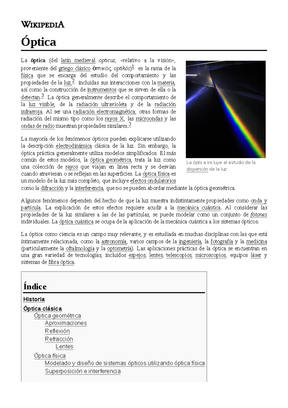 Óptica La óptica Incluye El Estudio De La Dispersión De La Luz Óptica