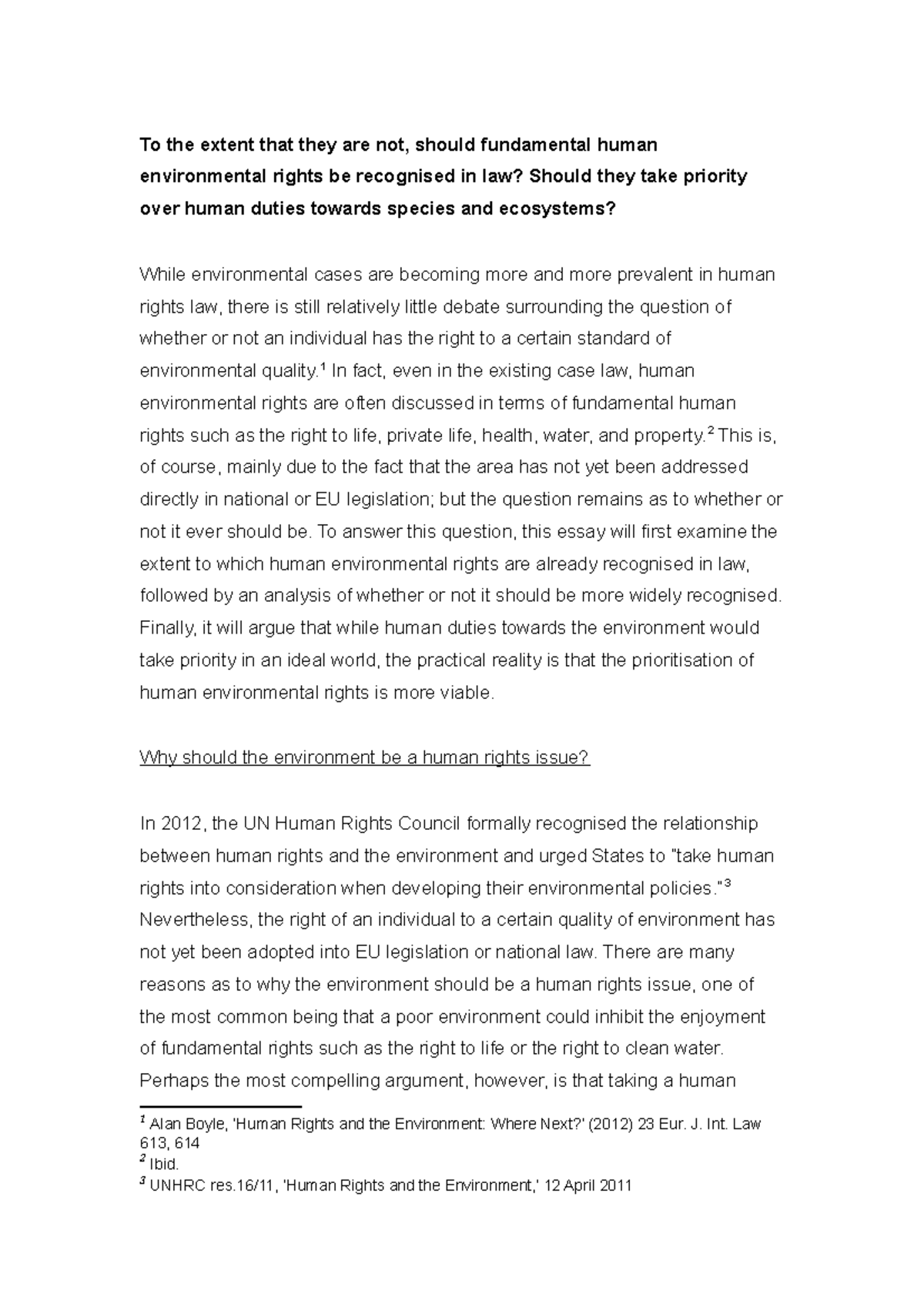 Environmental Law II - Fundamental Human Environmental Rights - To the ...