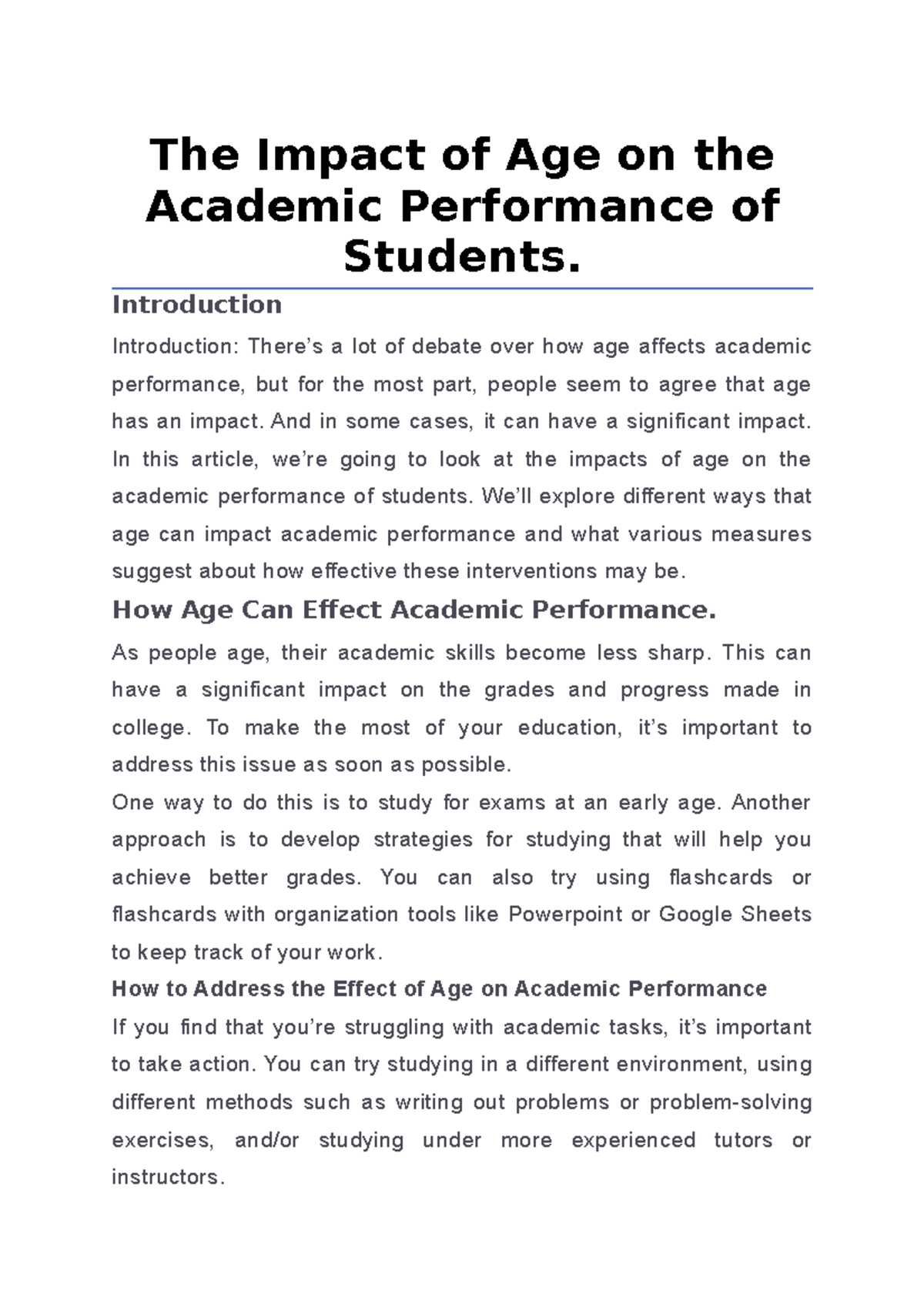 The Impact of Age on the Academic Performance of Students ...