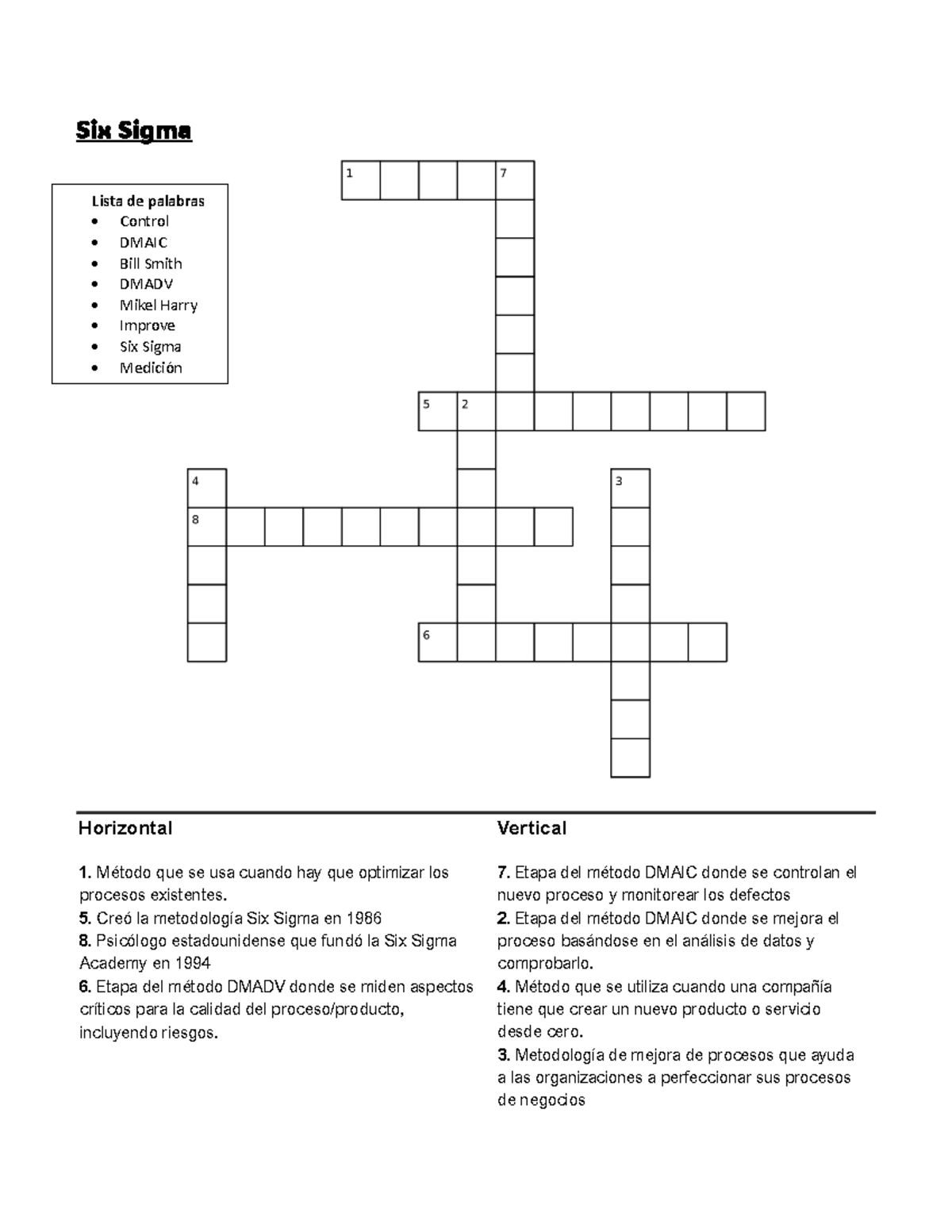 Crucigrama Six Sigma - Apuntes - Six Sigma Horizontal 1. Método Que Se ...