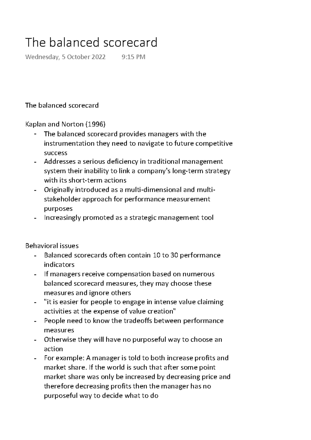 The balanced scorecard - The balanced scorecard Kaplan and Norton (1996 ...