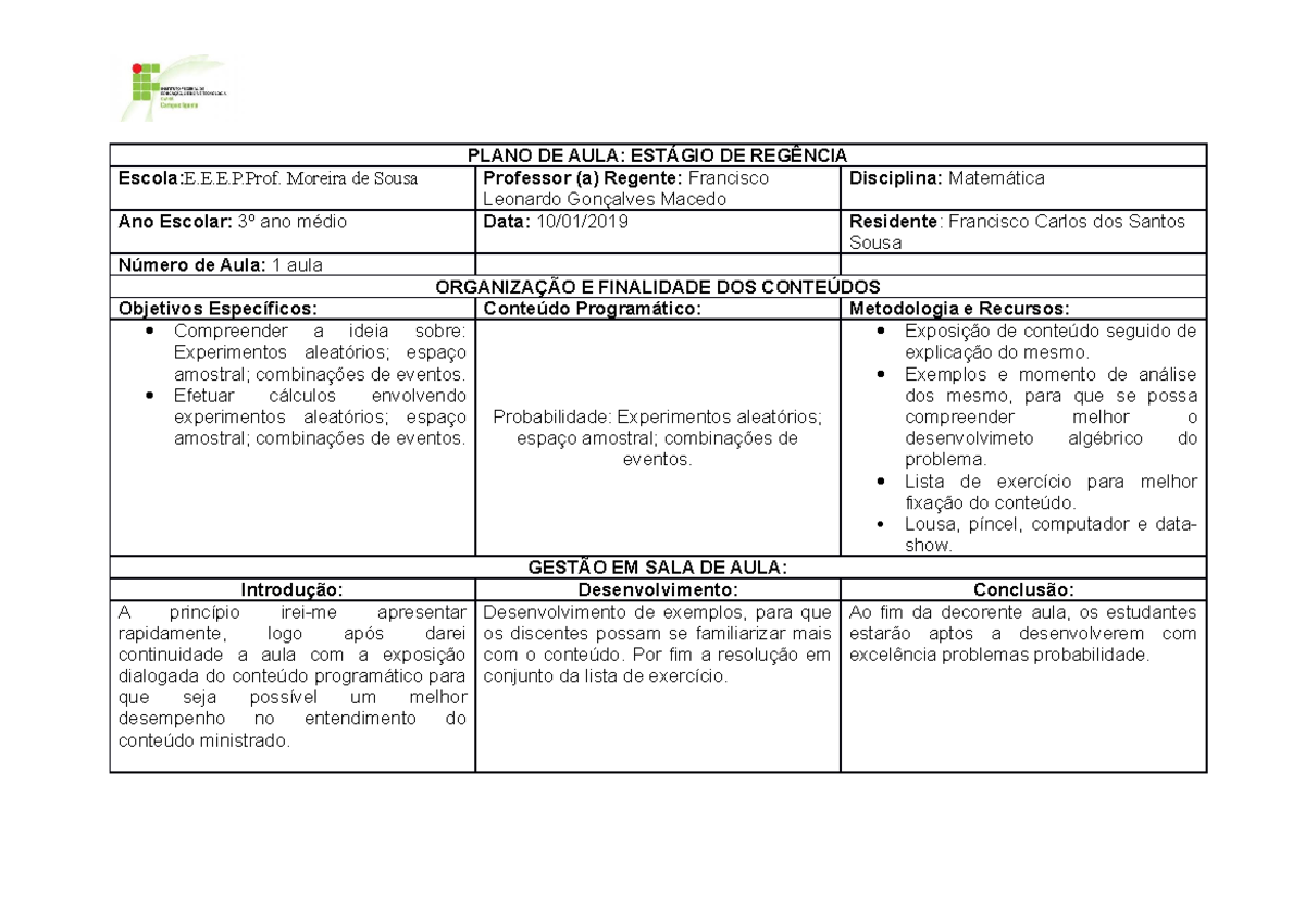 Planos de Aula Sobre Probabilidade