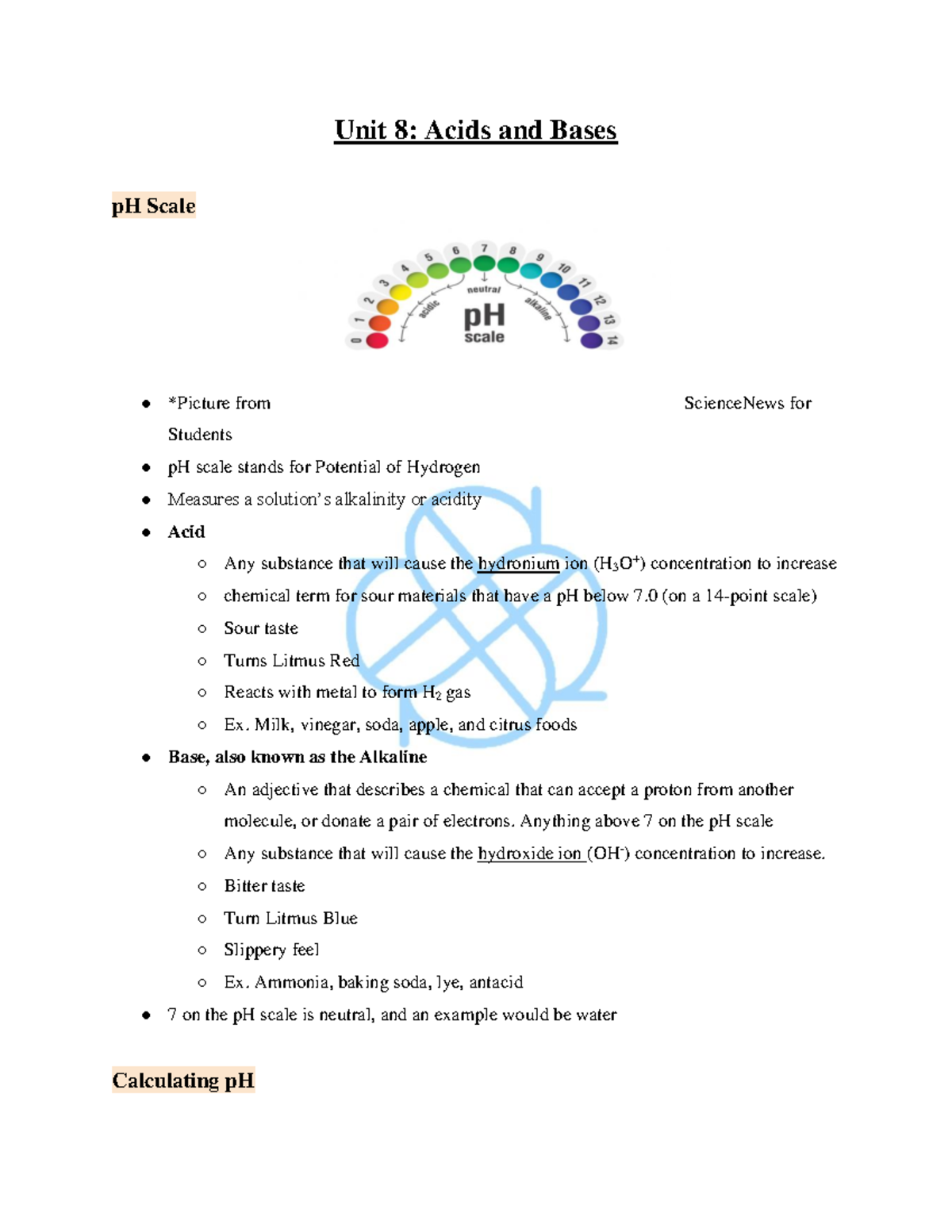 Chem - Qwljehf - Unit 8: Acids And Bases Ph Scale *picture From 