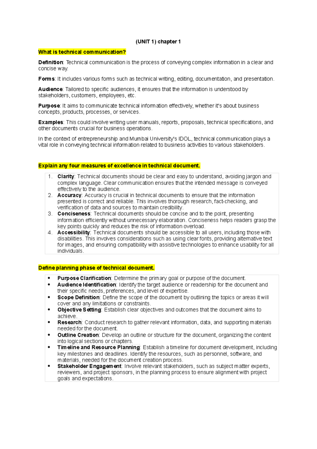 TWED notes - (UNIT 1) chapter 1 What is technical communication ...