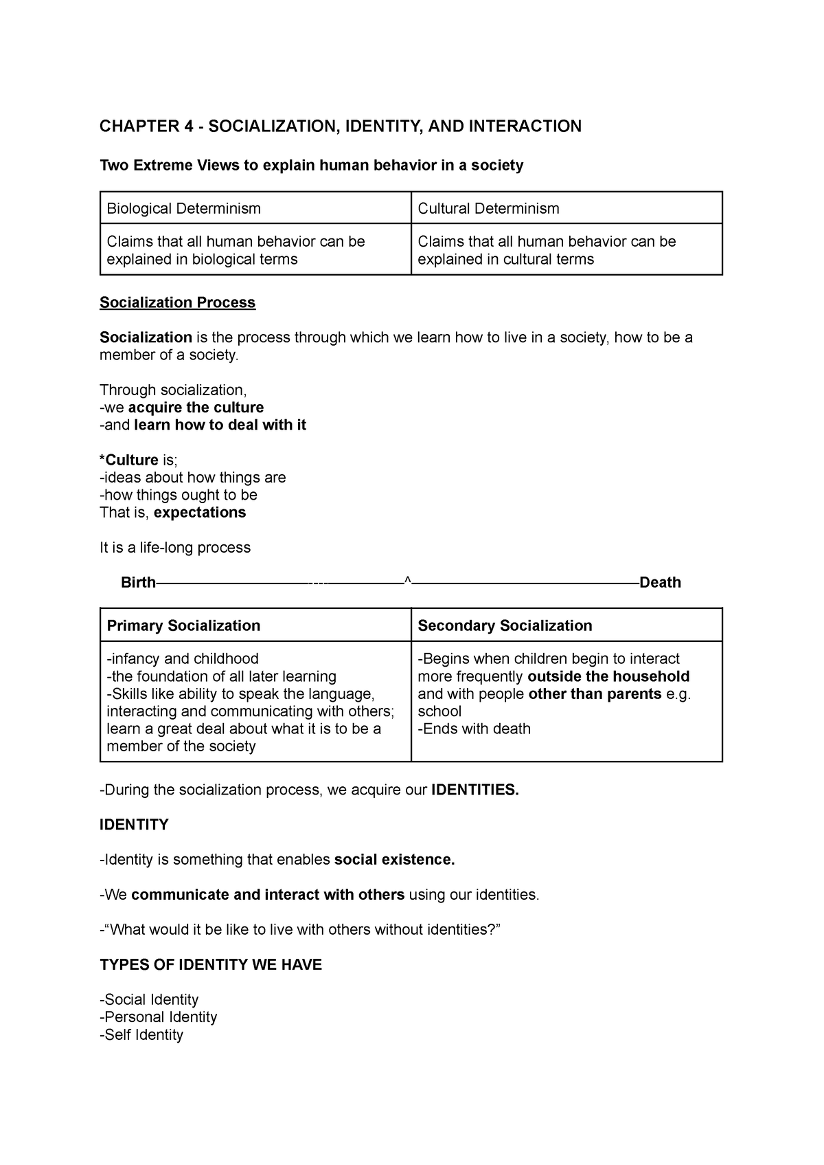 Chapter 4 - Socialization, Identity, AND Interaction - CHAPTER 4 ...