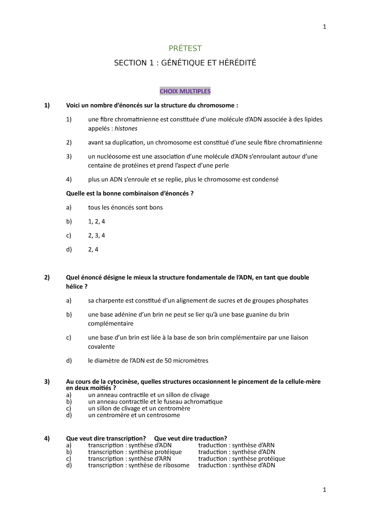 Prétest section 3 - Those are questions that have a chance to be asked ...