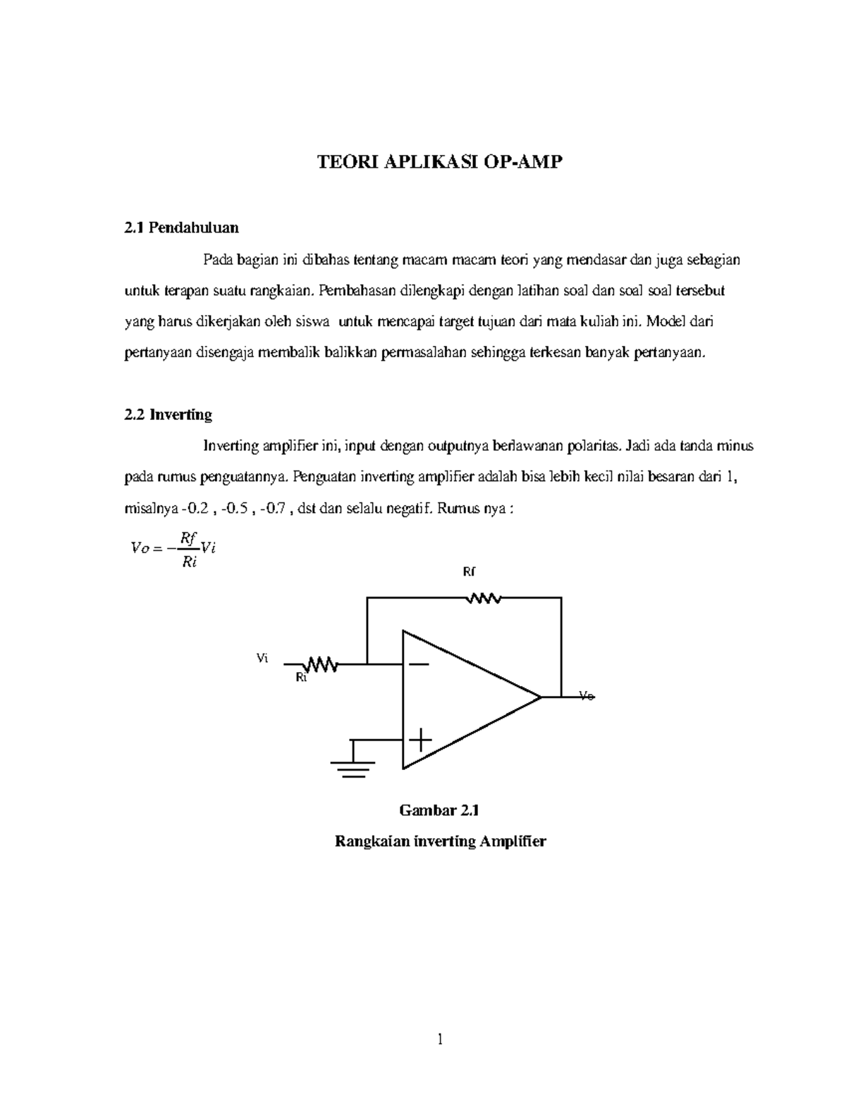 Teori Aplikasi OP-AMP - Lecture Notes 1 - TEORI APLIKASI OP-AMP 2 ...