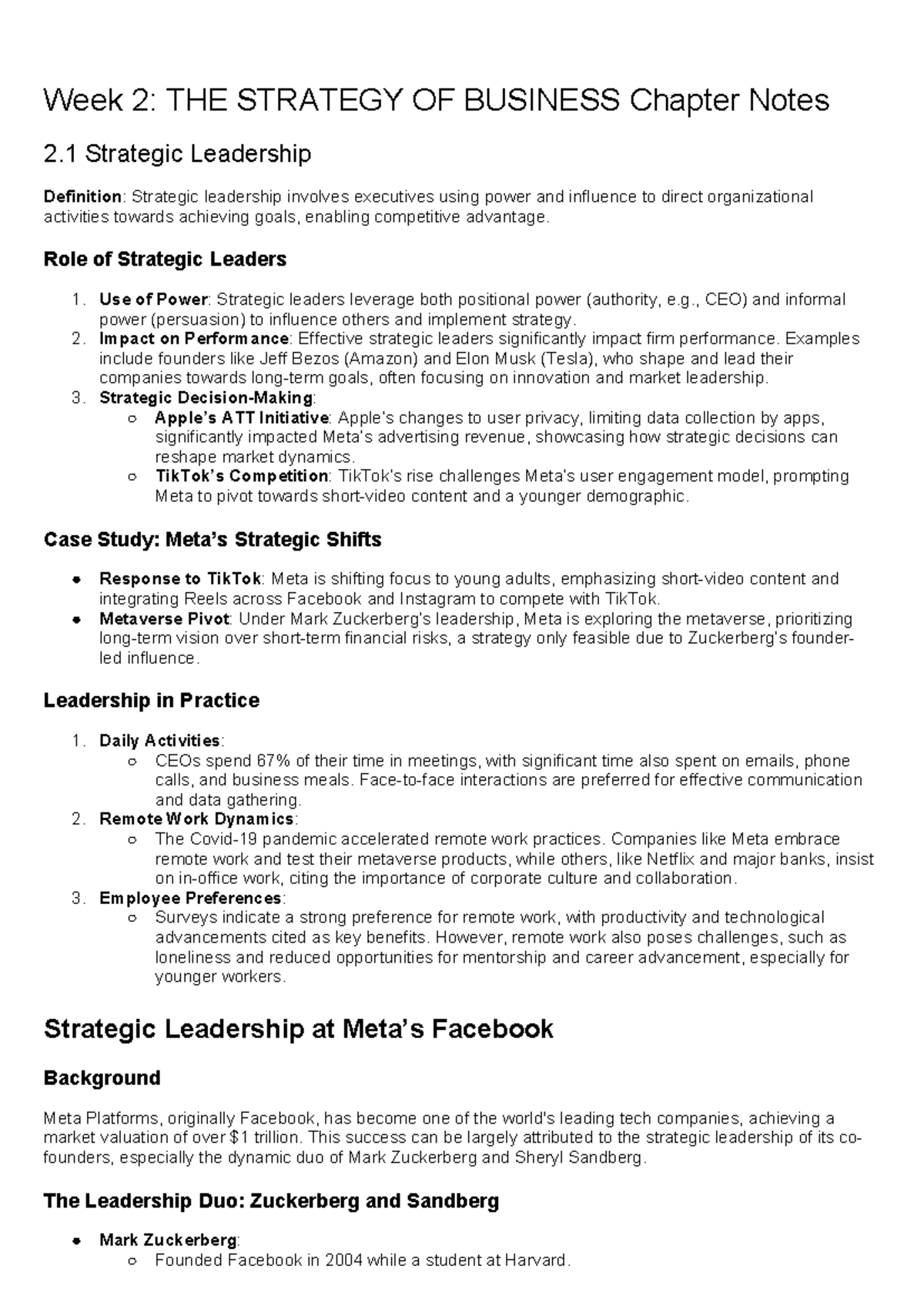 Week 2 Chapter 2 THE Strategy OF Business Chapter Notes - Week 2: THE ...