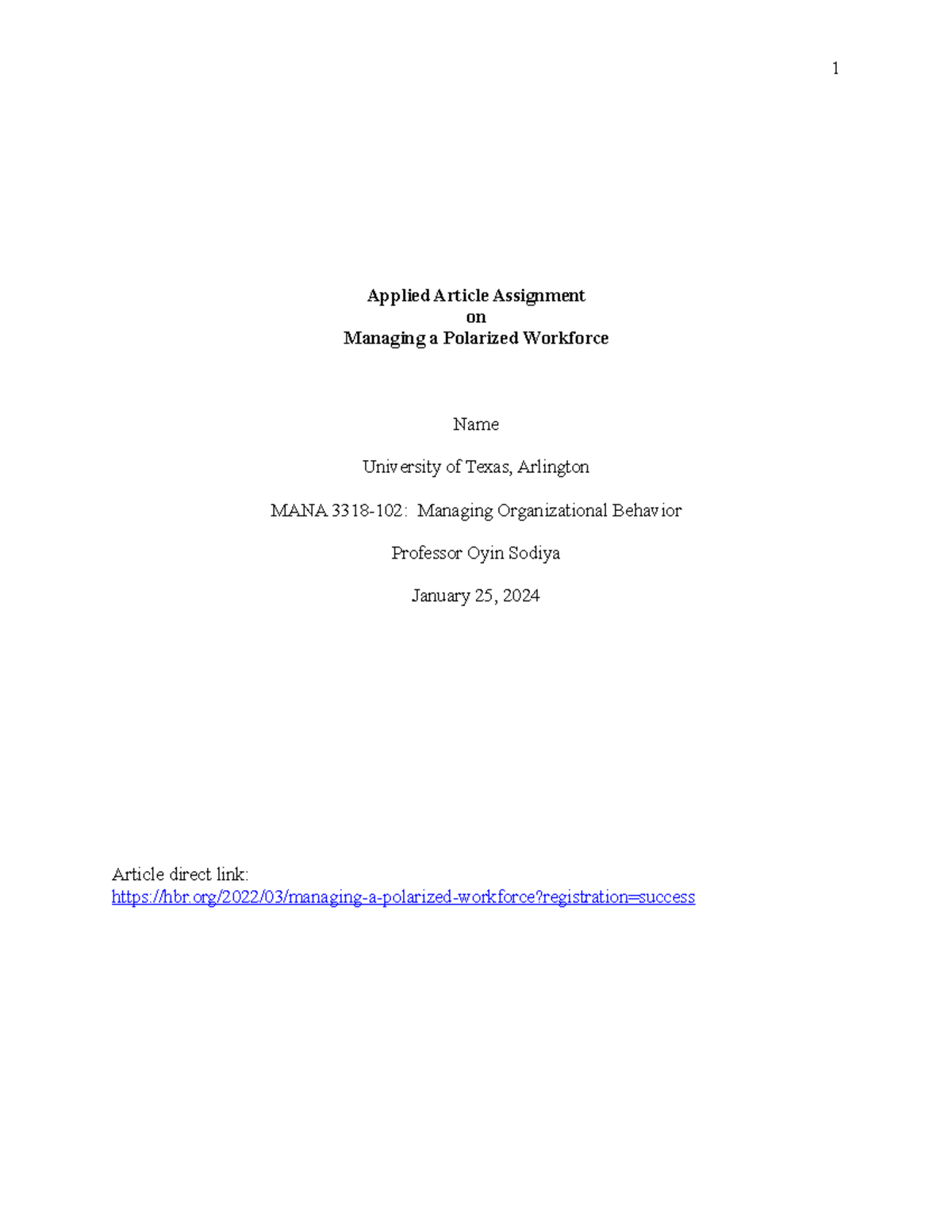Applied Article Assignment #1 - 1 Applied Article Assignment on ...