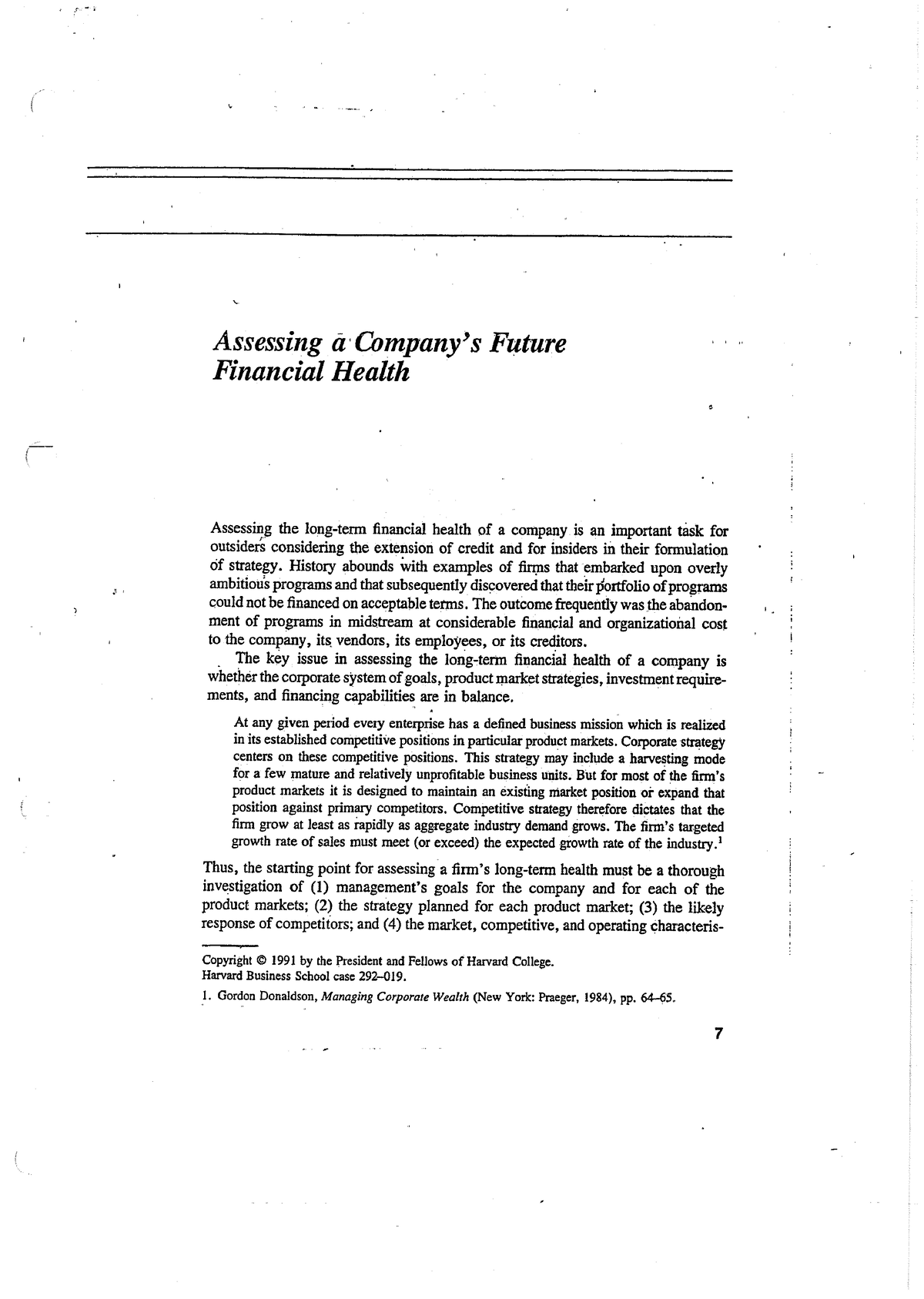 case study on evaluating a company's future financial health