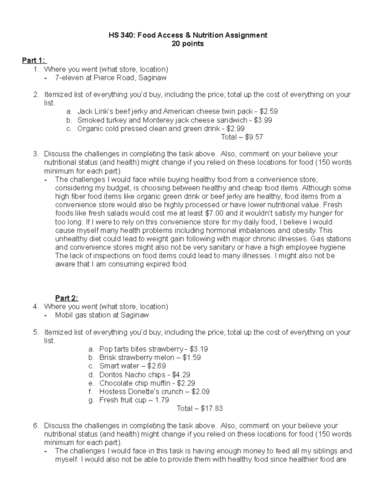 Food Access Assignment - HS 340: Food Access & Nutrition Assignment 20 ...