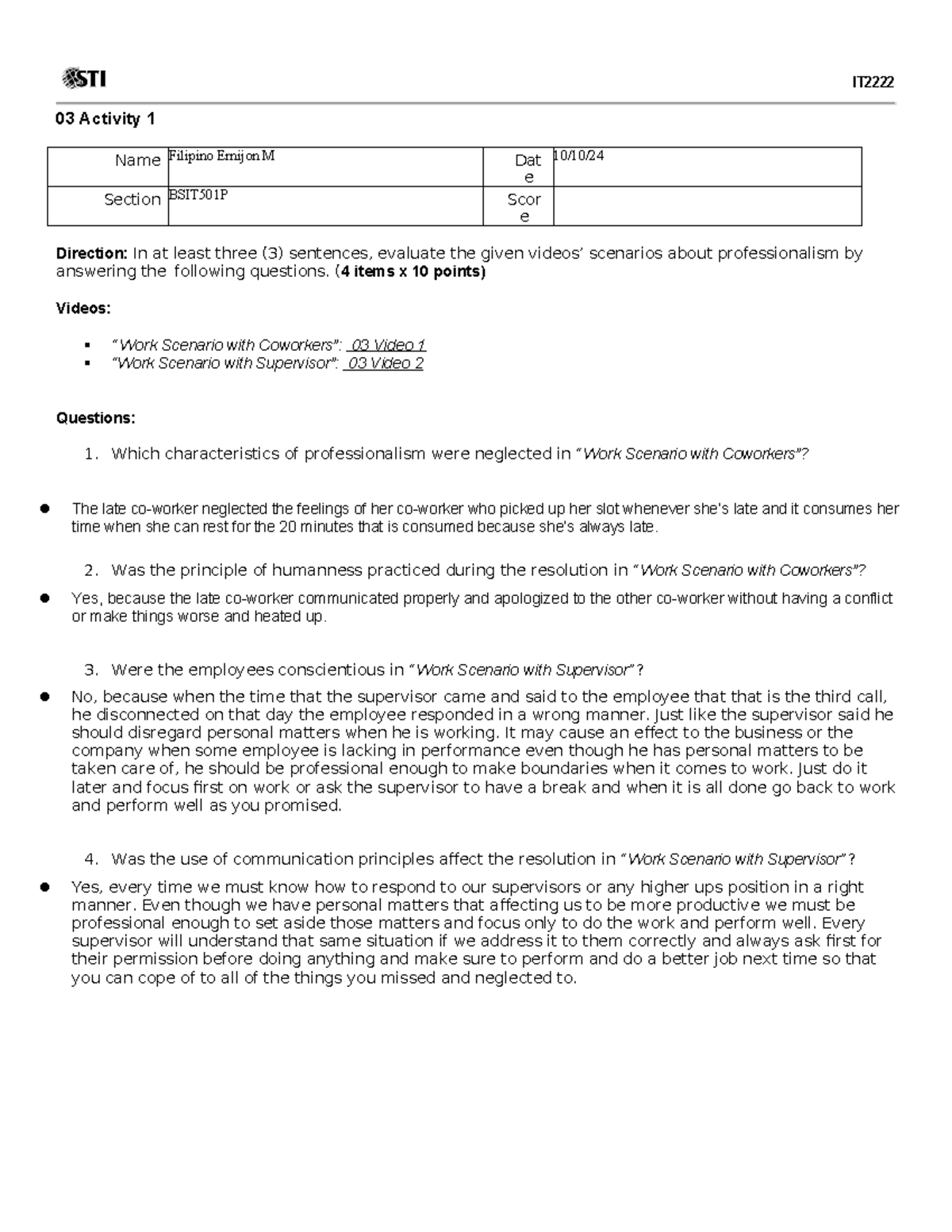 03 Activity 1(4) Filipino - 03 Activity 1 IT Name Filipino Ernijon M ...