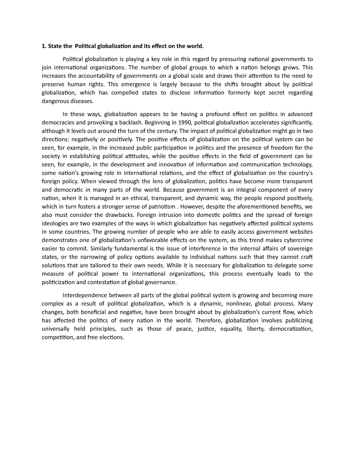 political dimensions of globalization essay