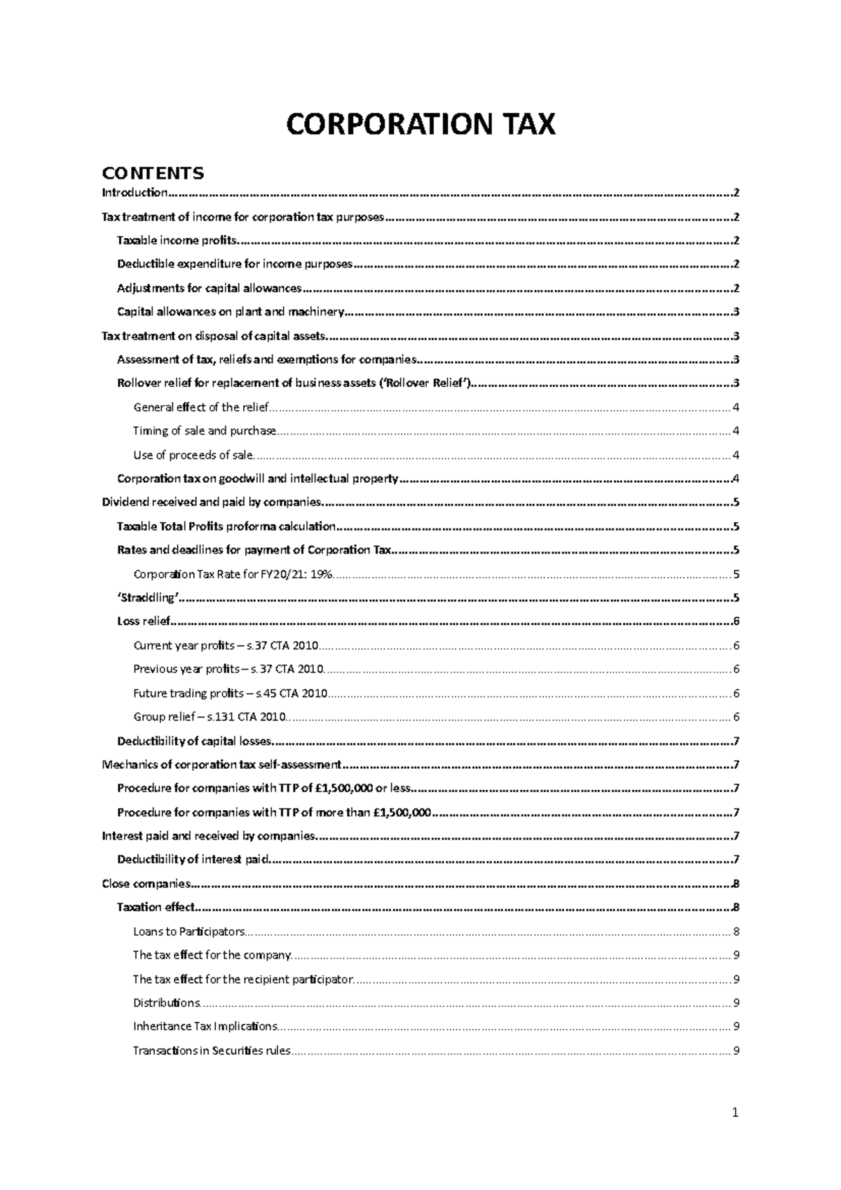 Corporation Tax - CORPORATION TAX - Studocu